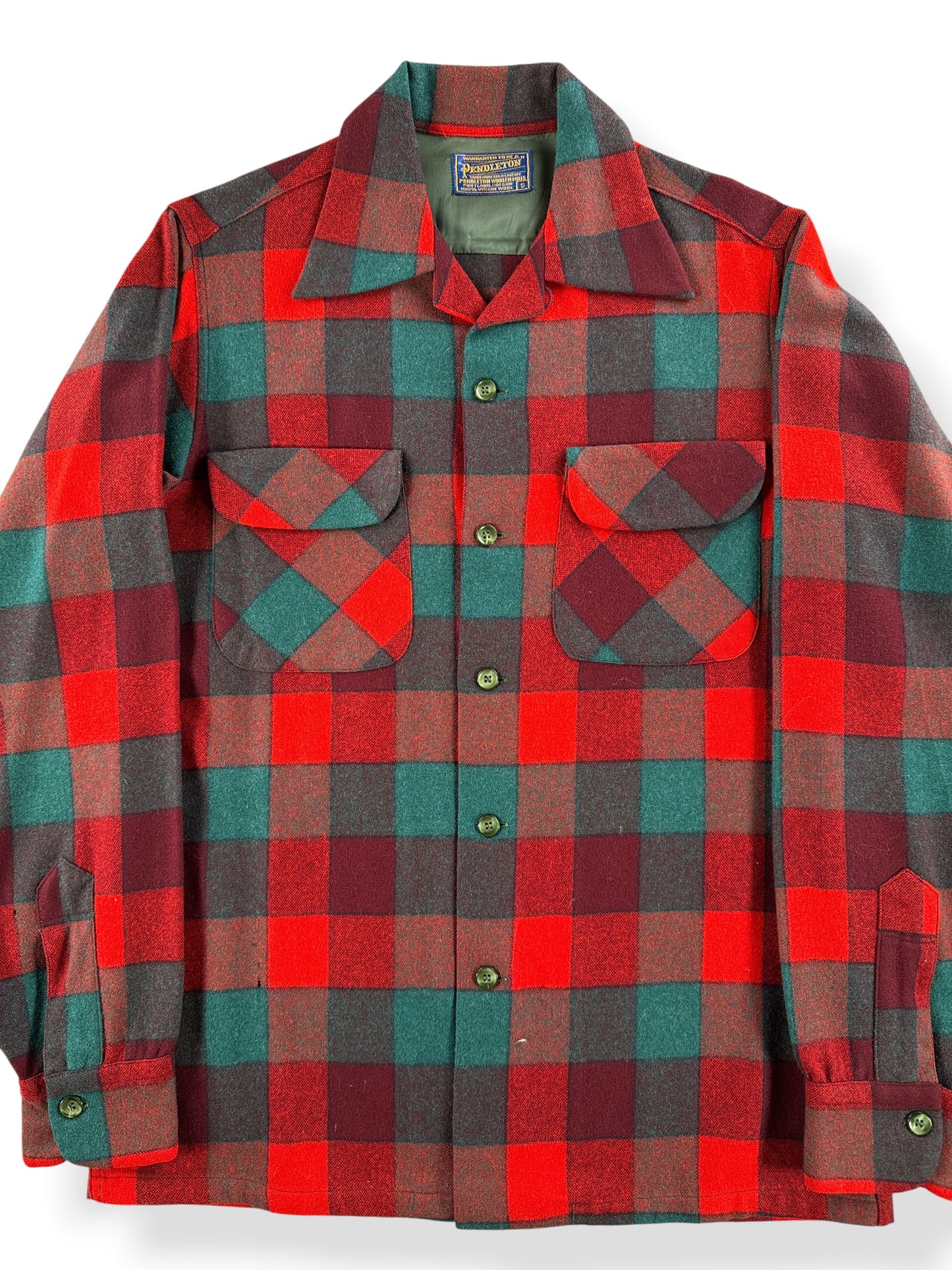 Front of Vintage Pendleton Red and Green Board Shirt SZ S
