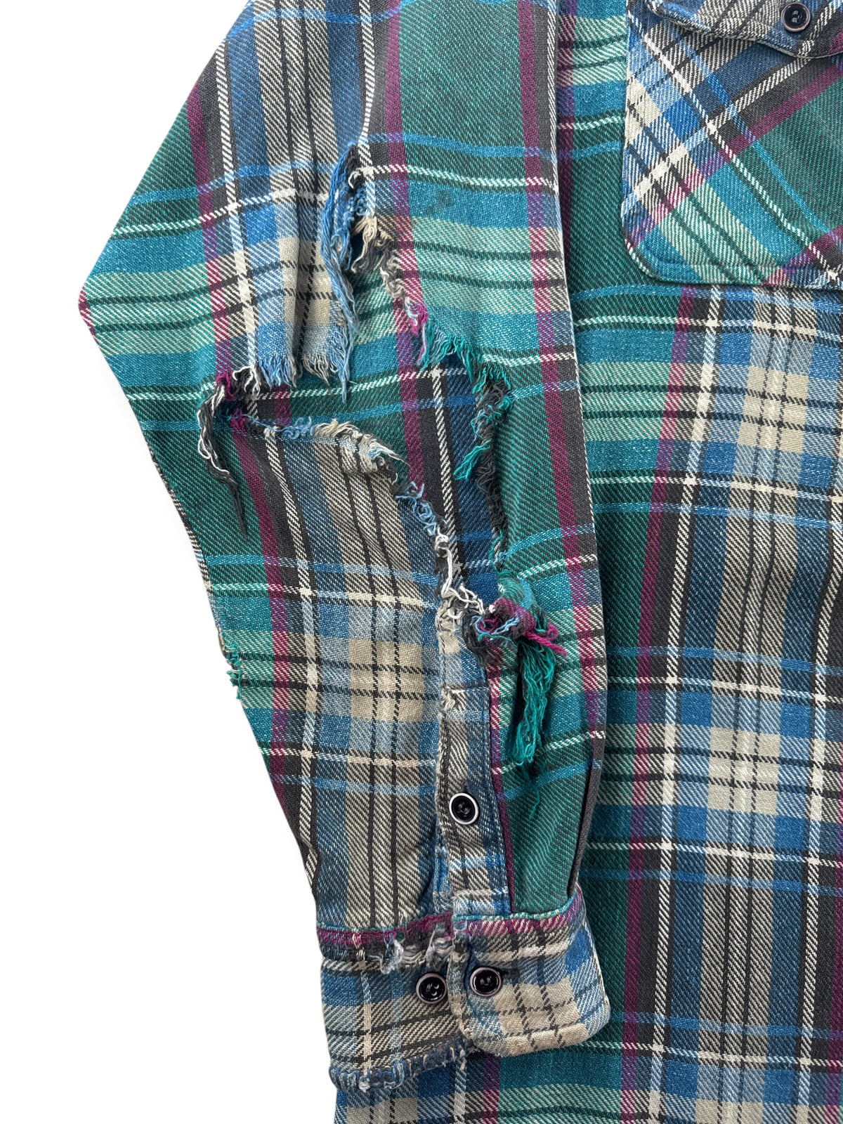 Arm blowout on Vintage Blown Out Cotton Flannel SZ L