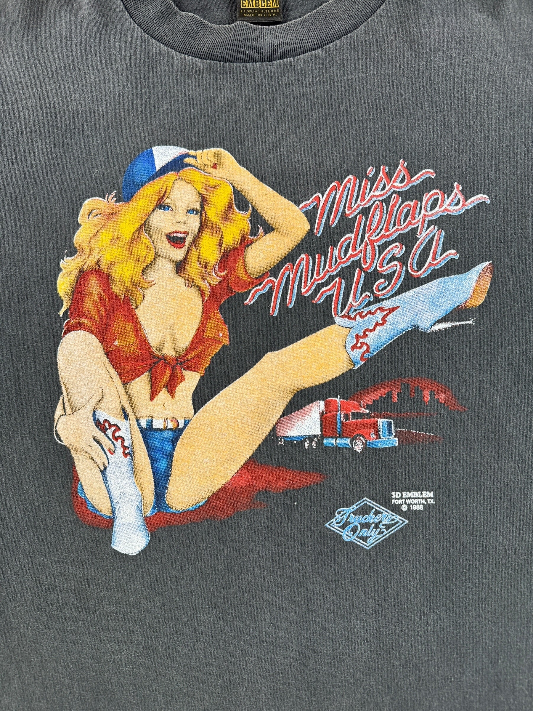 Graphic of Vintage 3D Emblem Truckers Only Miss Mudflaps Tee SZ L