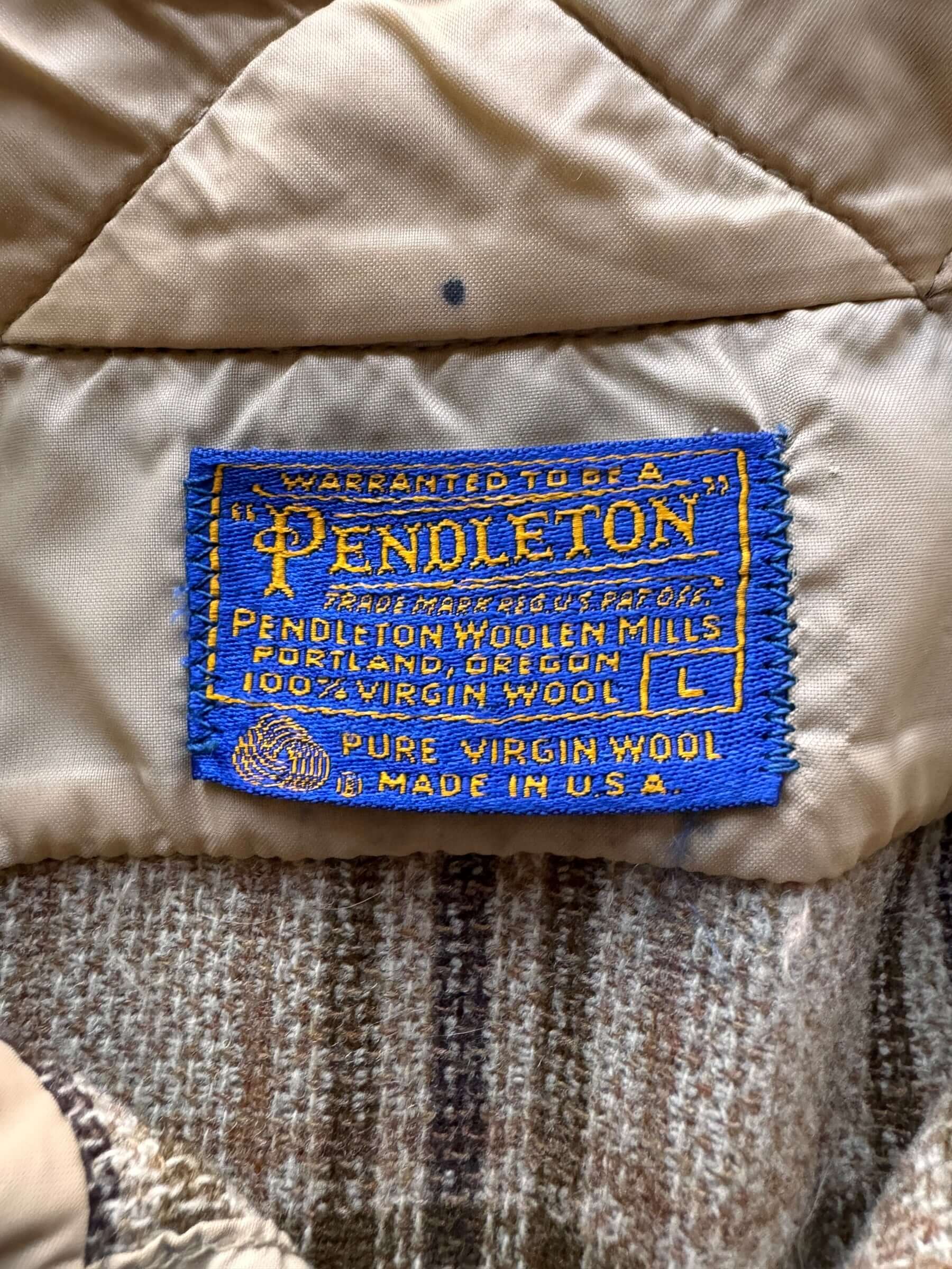 tag on Vintage Pendleton Beige/Brown Flannel SZ L