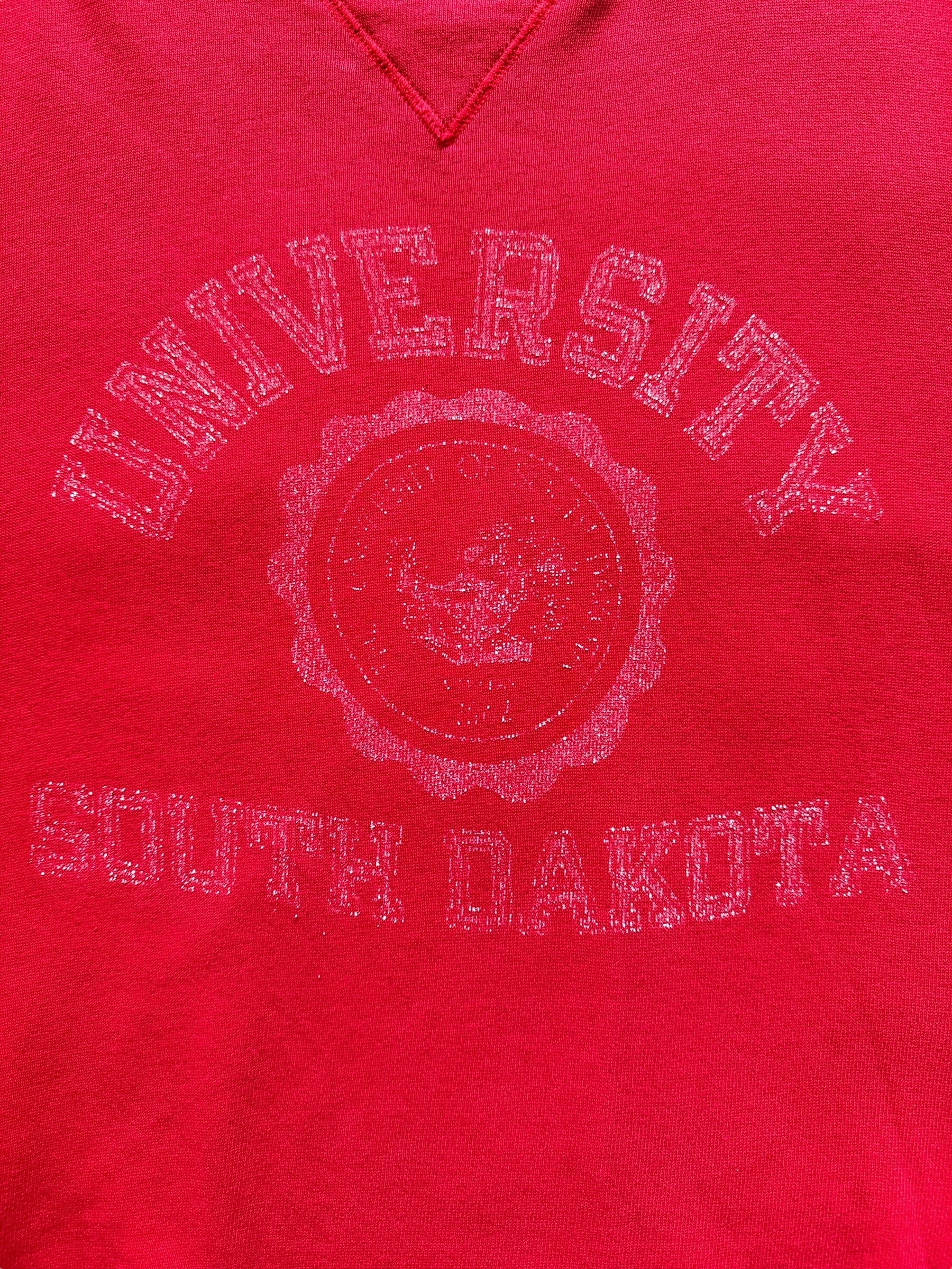 graphic close up of Vintage University of South Dakota Champion Crewneck SZ XL