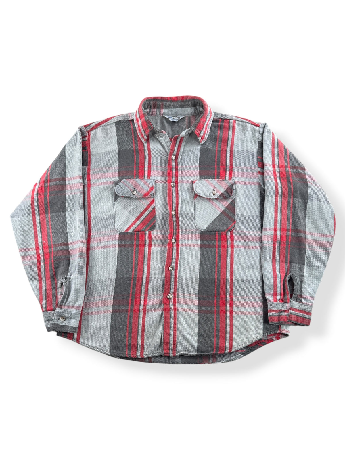 Front of Vintage Five Brothers Red & Grey Cotton Flannel SZ XL