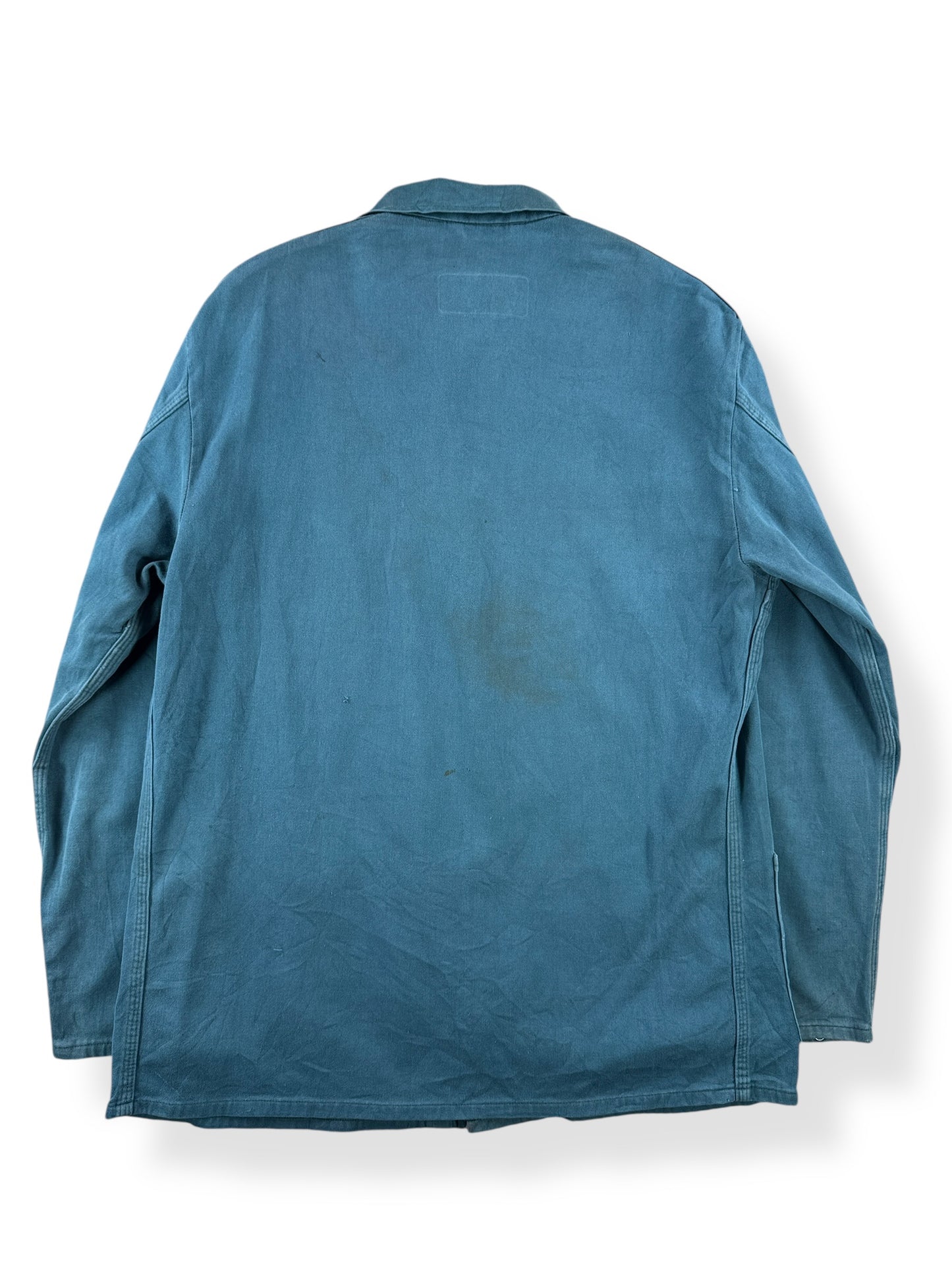Back of Vintage Fontaines Green French Chore Coat SZ M