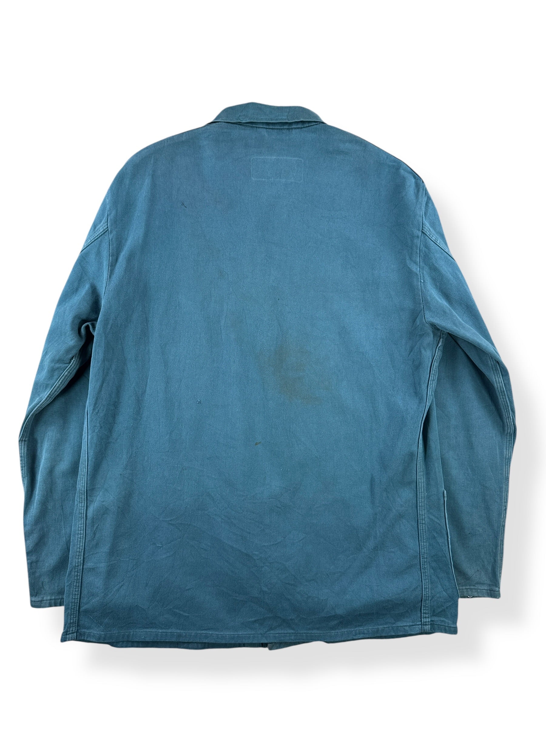 Back of Vintage Fontaines Green French Chore Coat SZ M