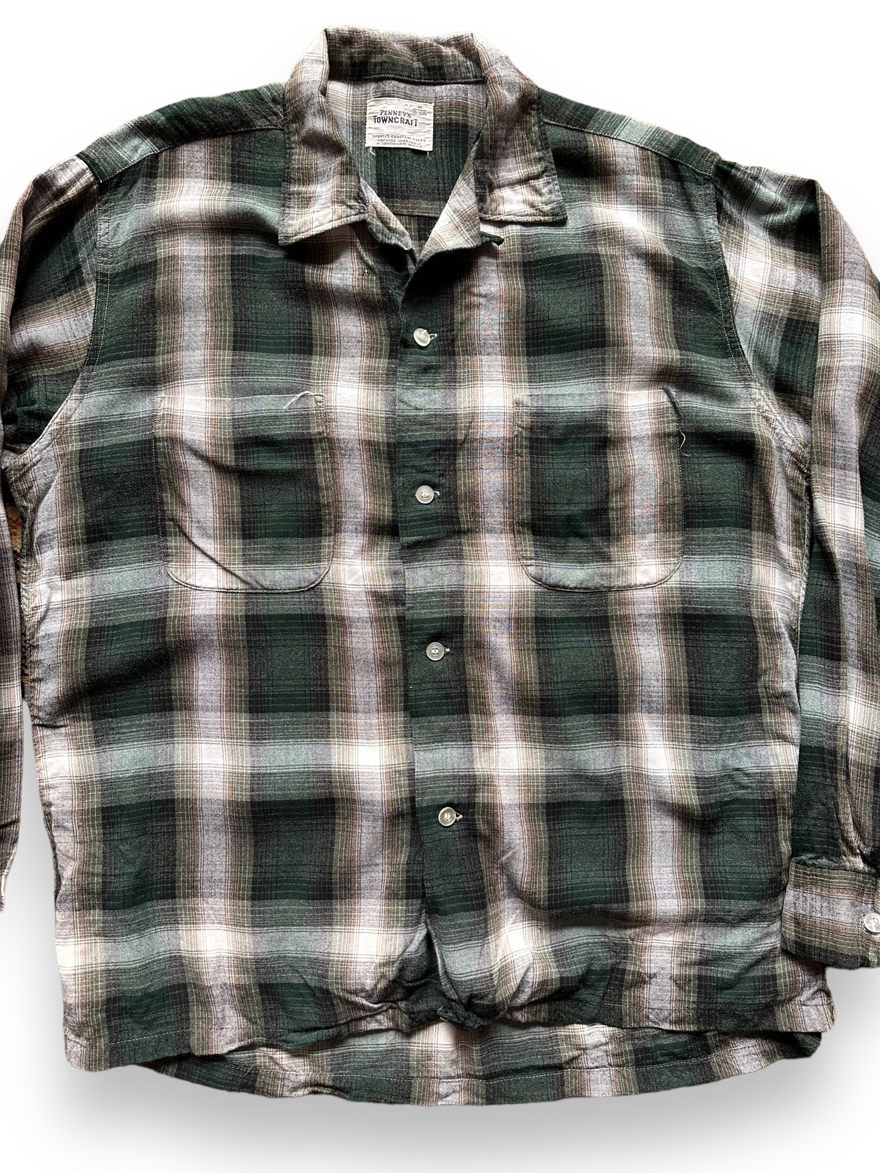 Front Detail on Vintage Penney's Towncraft Shadow Plaid Shirt SZ M | Vintage Rockabilly Shirt Seattle | Barn Owl Vintage Seattle