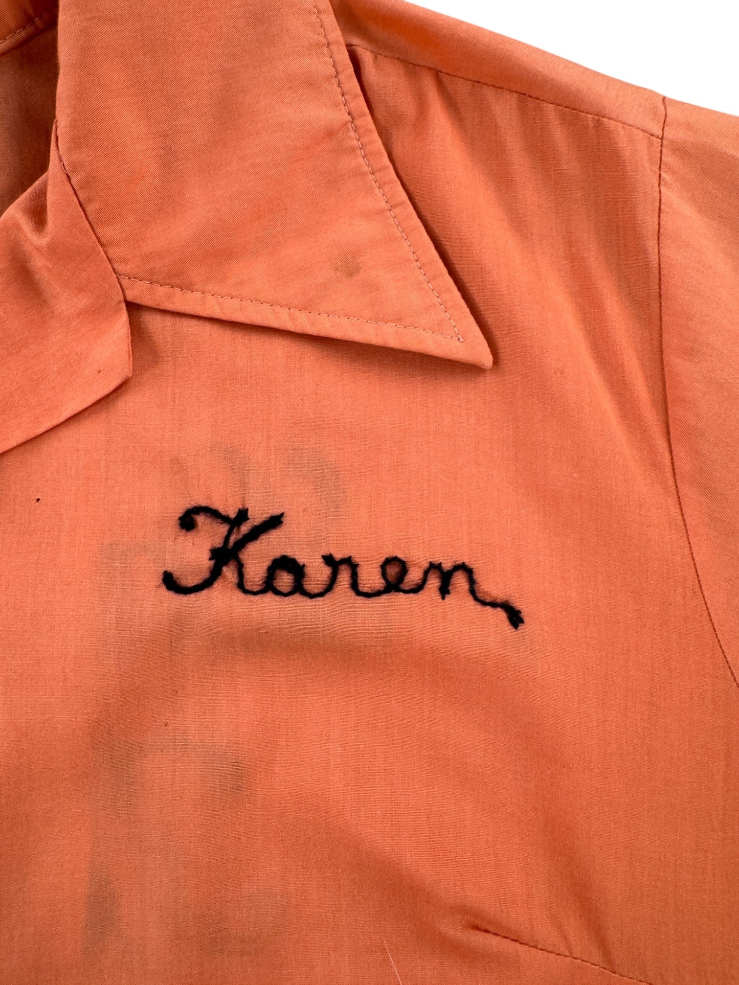 Chainstitching on Vintage Karen Lake Bowl Bowling Shirt SZ 40
