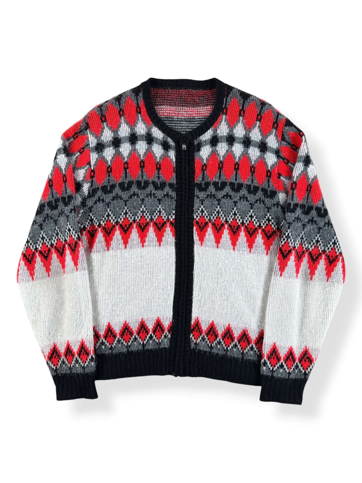 Front of Vintage 60s Black + Red Zip Up Sweater SZ M