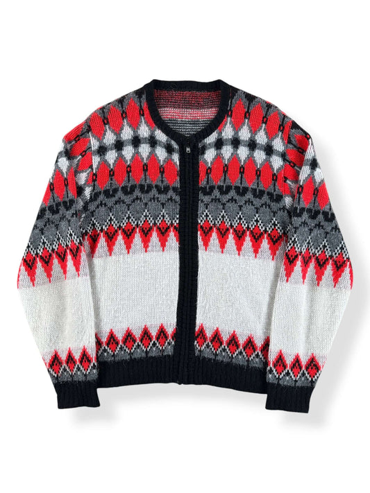 Front of Vintage 60s Black + Red Zip Up Sweater SZ M