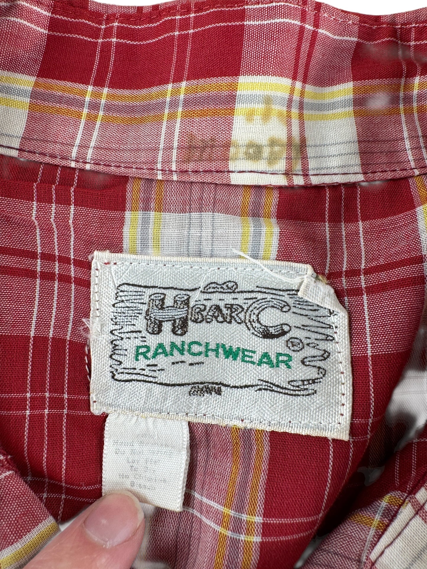 Graphic of Vintage H Bar C Red Plaid Pearl Snap SZ L