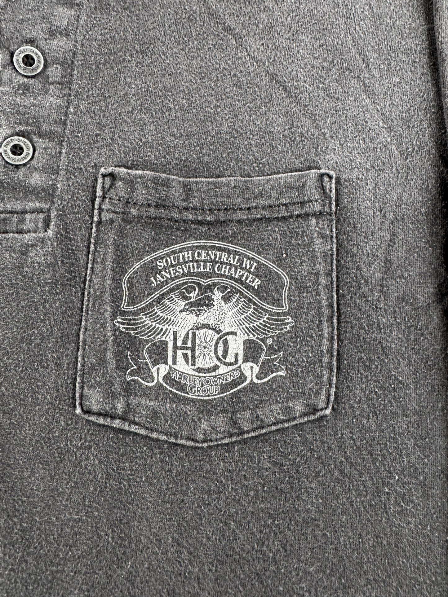 Pocket on Vintage Harley Davidson South Central WI Henley SZ L