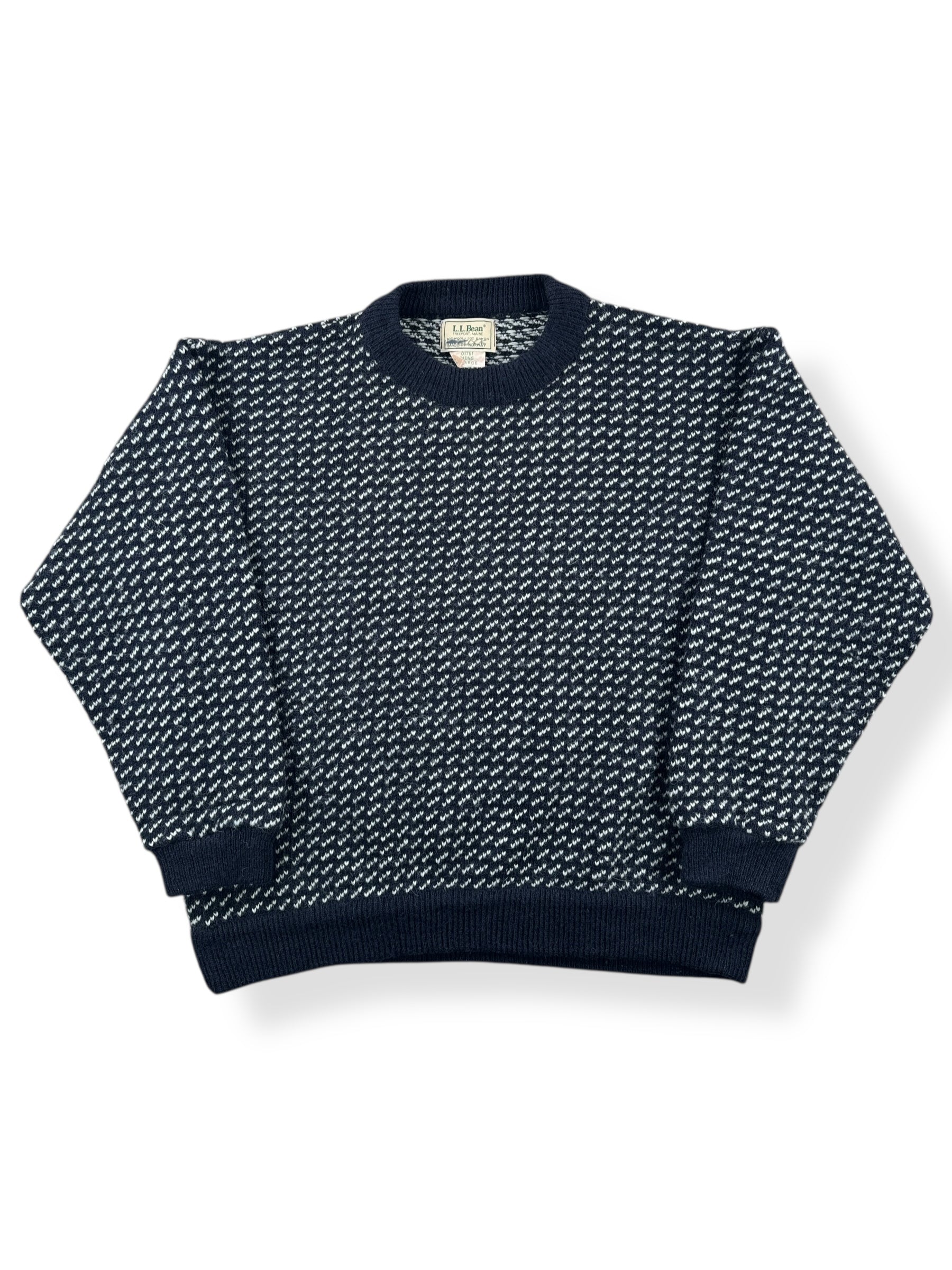 Front of Vintage Men's LL Bean Birdseye Sweater Black & White SZ XL