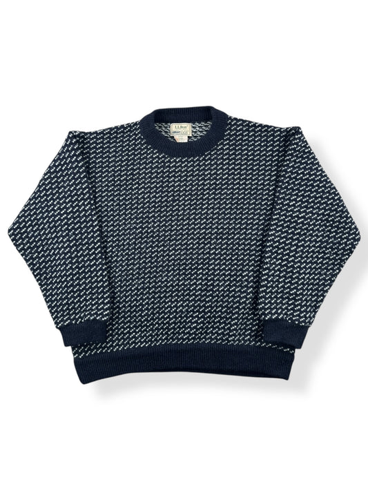 Front of Vintage Men's LL Bean Birdseye Sweater Black & White SZ XL