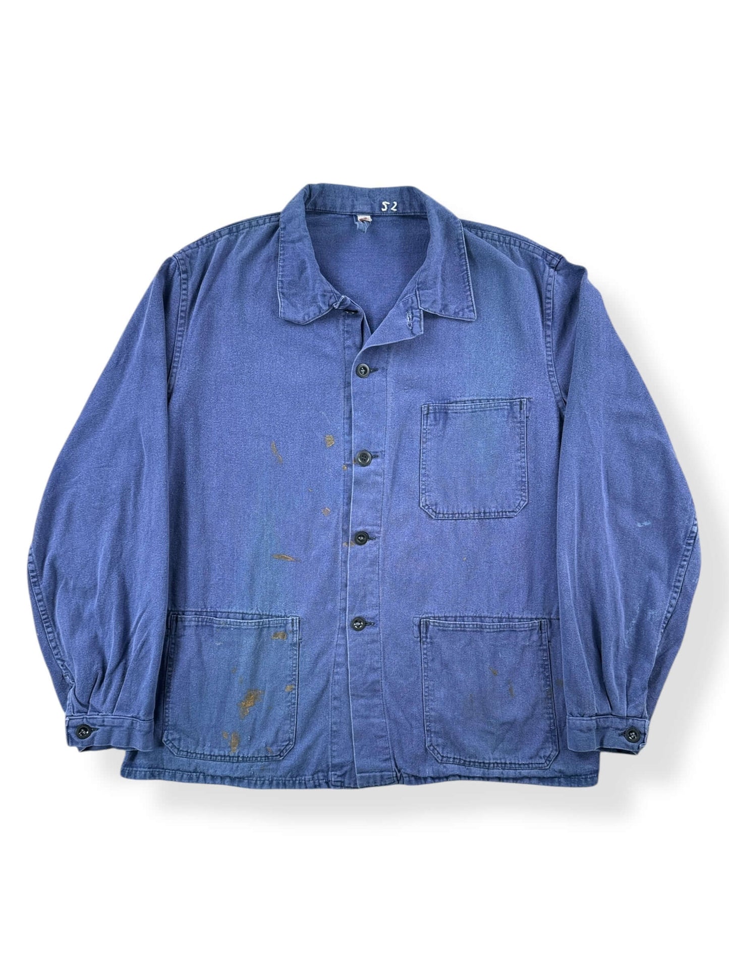 Front of Vintage Paint Splattered French Chore SZ L