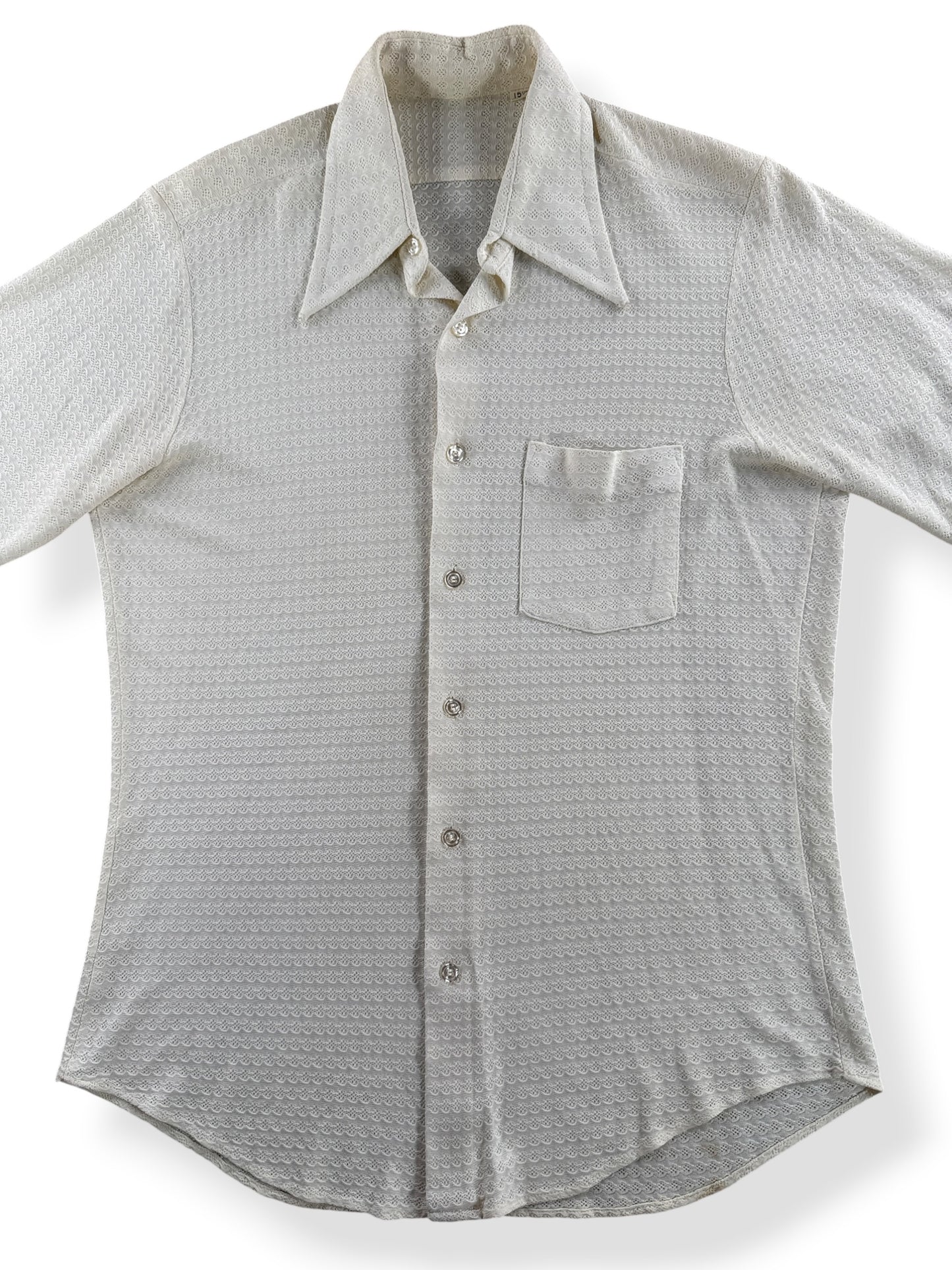 Close-up of Vintage White Knit Shirt SZ 15 1/2