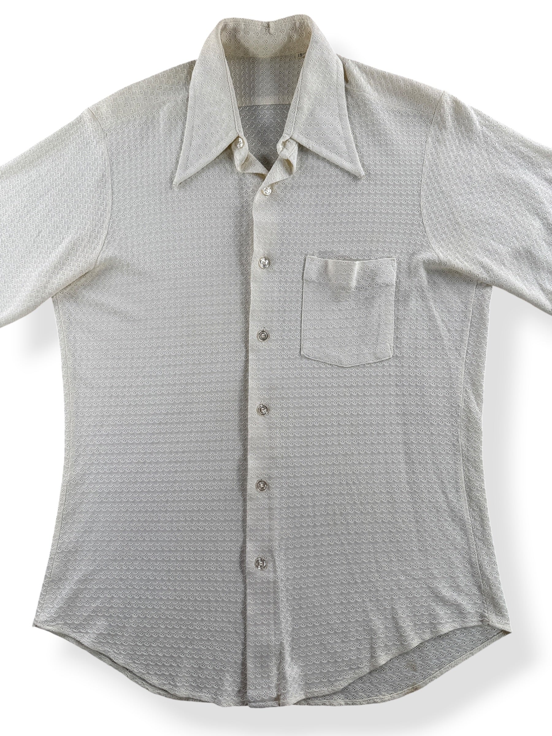Close-up of Vintage White Knit Shirt SZ 15 1/2