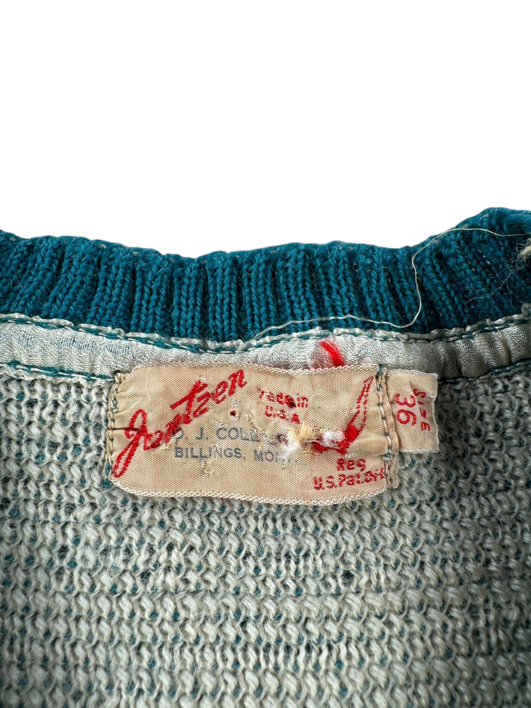 Tag on Vintage 1940s Jantzen Let 'Em Buck Sweater SZ XS