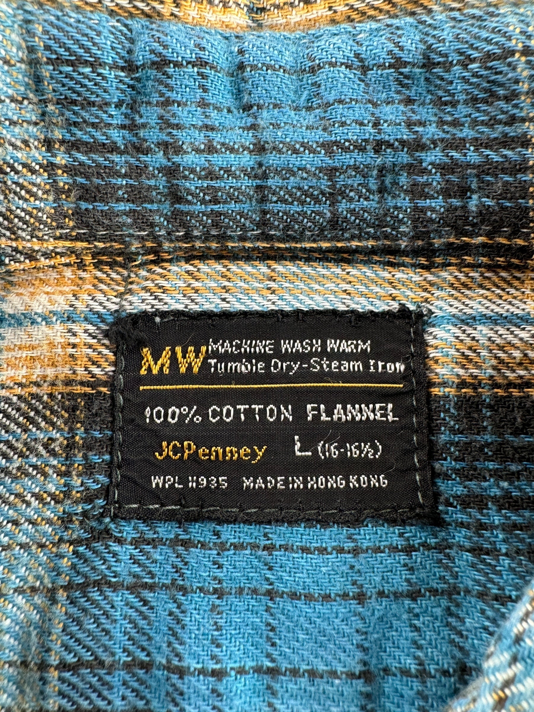 Tag on Vintage Blue and Beige Penney's Cotton Flannel SZ L