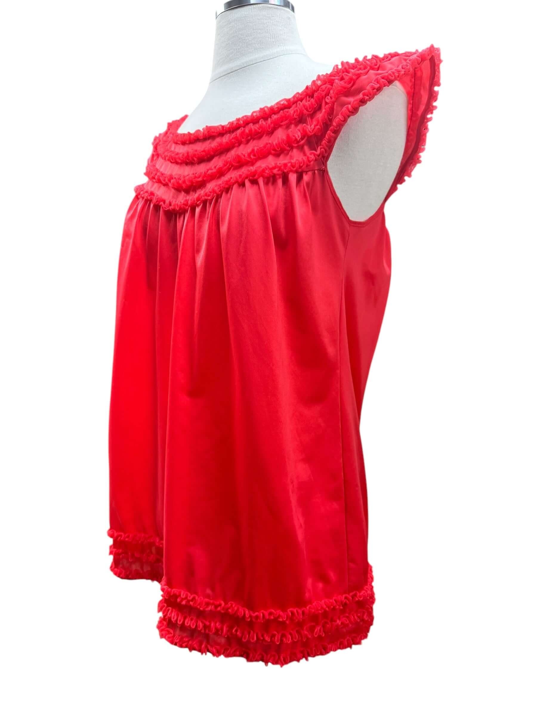 Front view of 1960s Red Ruffle Nighty Top L