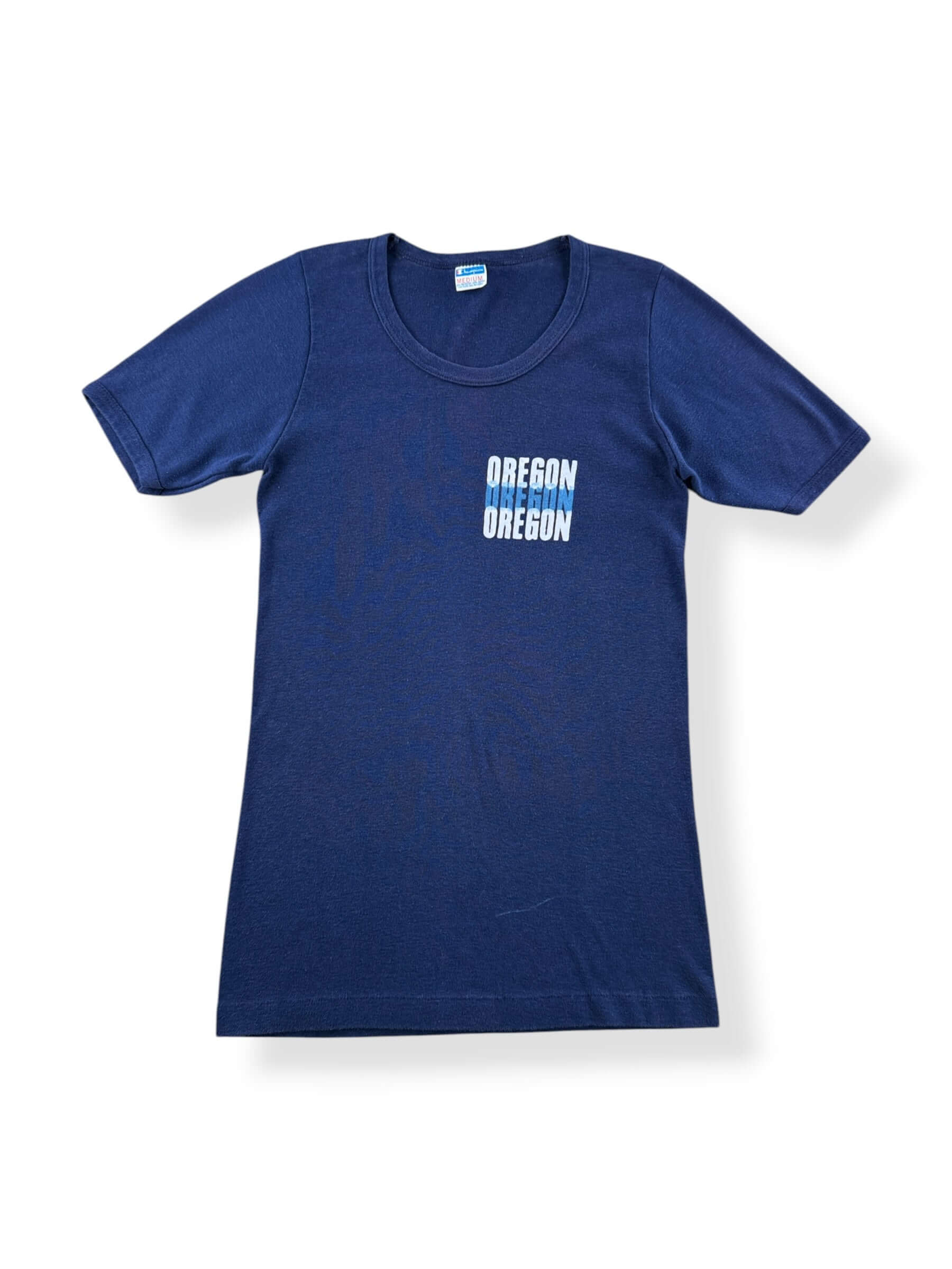 Front of Vintage Champion Blue Bar Oregon Tee SZ M (Fits XXS)