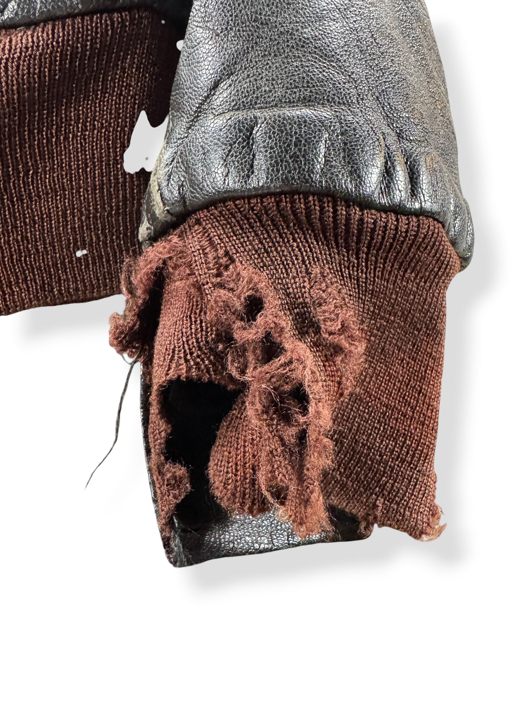 Thrashed Cuff on Vintage LL Bean Script Era Lambskin G1 Style Leather Jacket SZ M