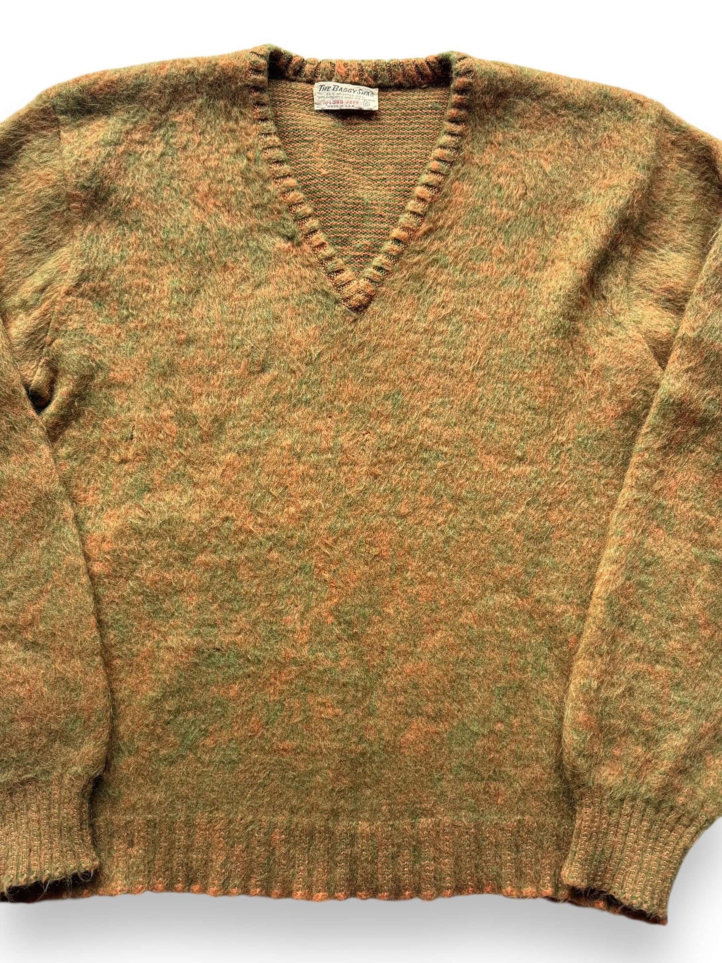 front close up of The Baggy Shag by Lord Jeff Mohair Sweater SZ XL