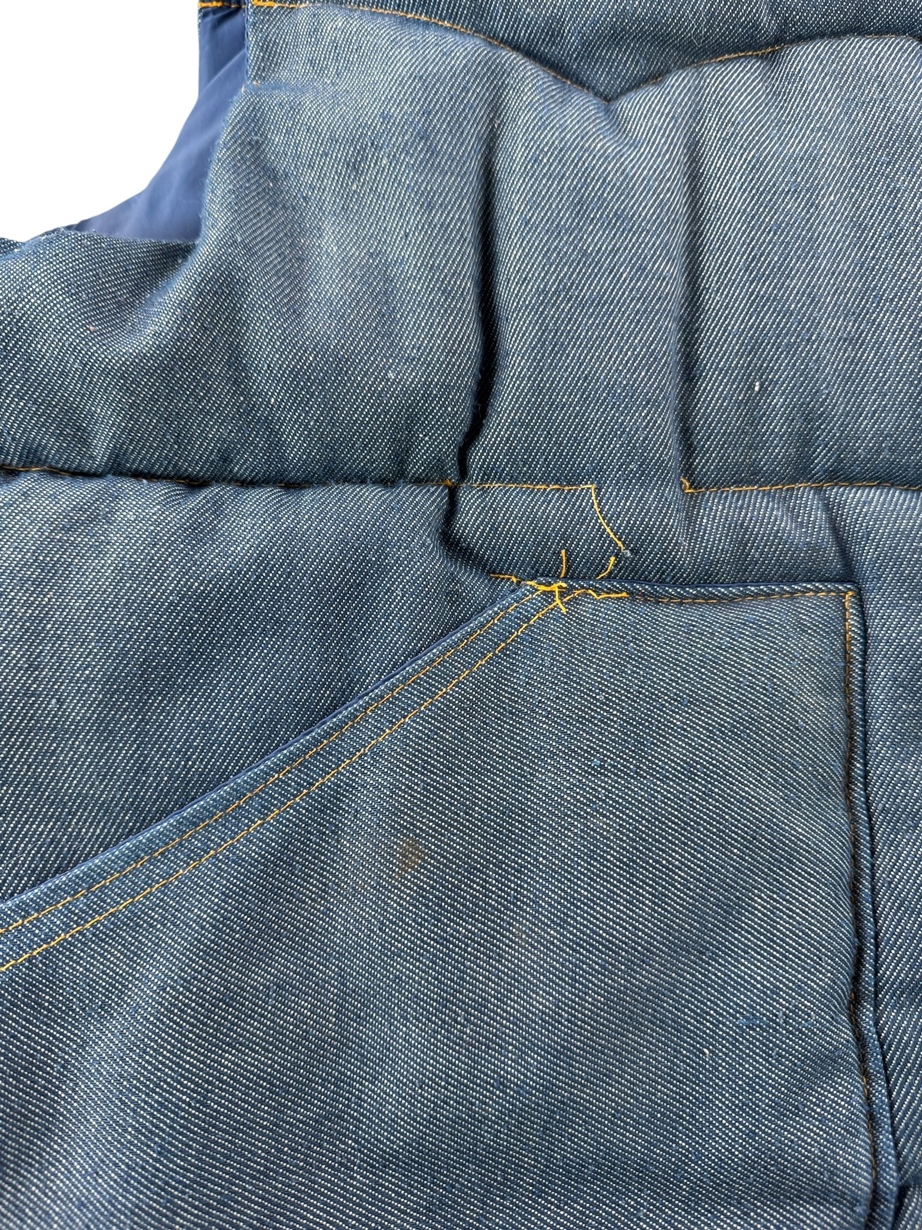 Undone Threads on Vintage Denim Puffer Vest SZ L