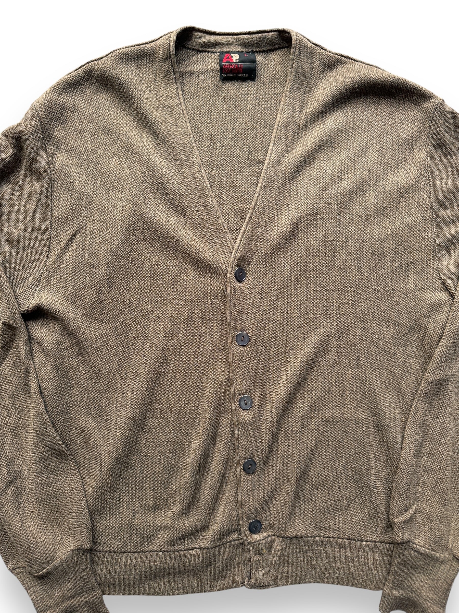 front close up of Vintage Arnold Palmer Dark Brown Cardigan Sweater SZ L