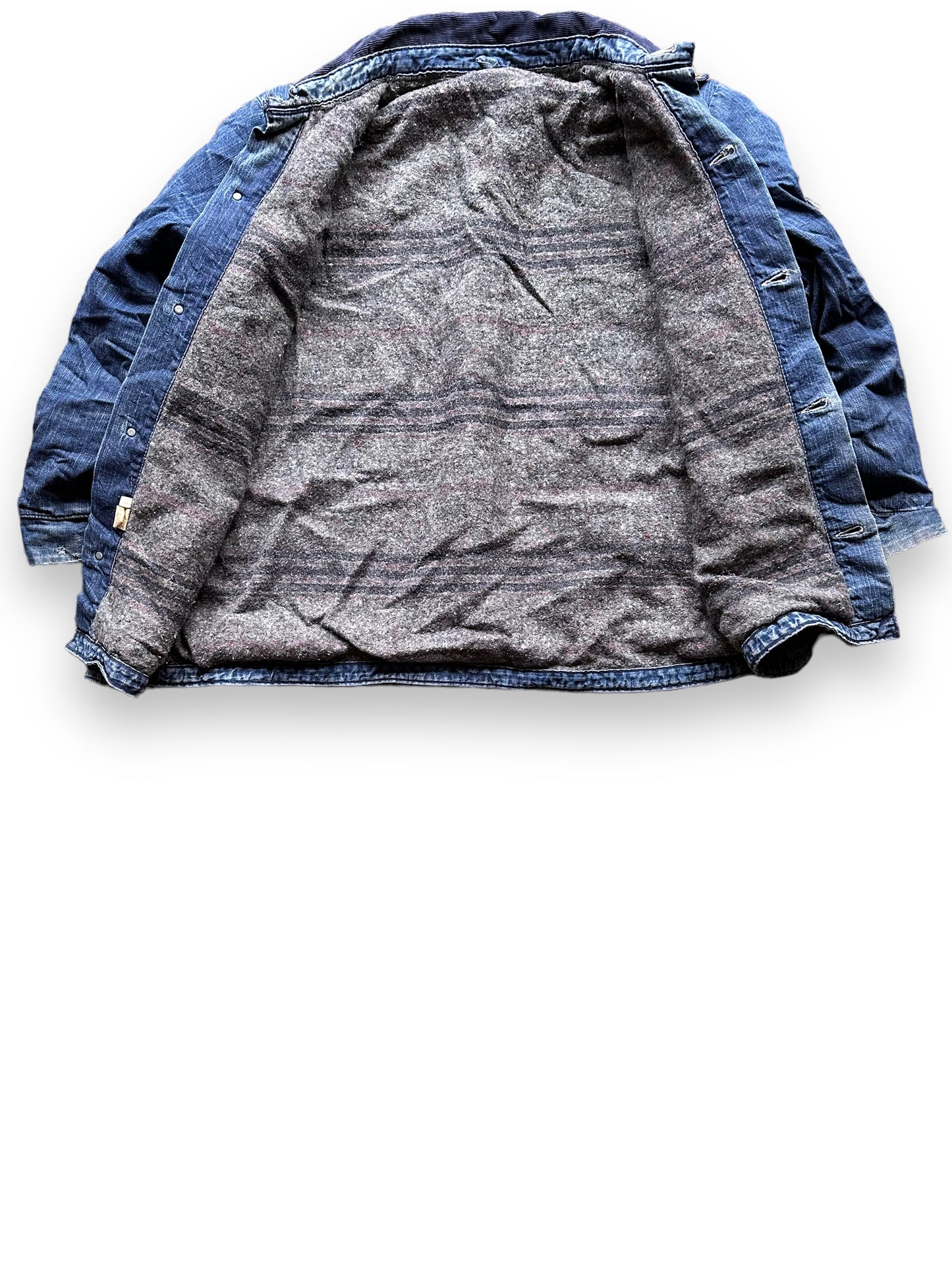 Liner View of Vintage Blanket Lined Wrangler Blue Bell Chore Coat SZ 50 | Vintage Denim Jacket Seattle | Seattle Vintage Clothing