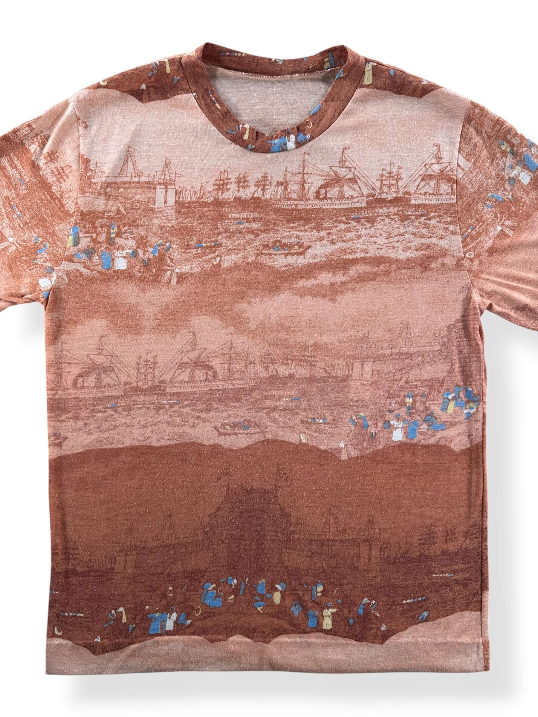 Front Close Up of Vintage 70s AOP Ship Tee SZ M