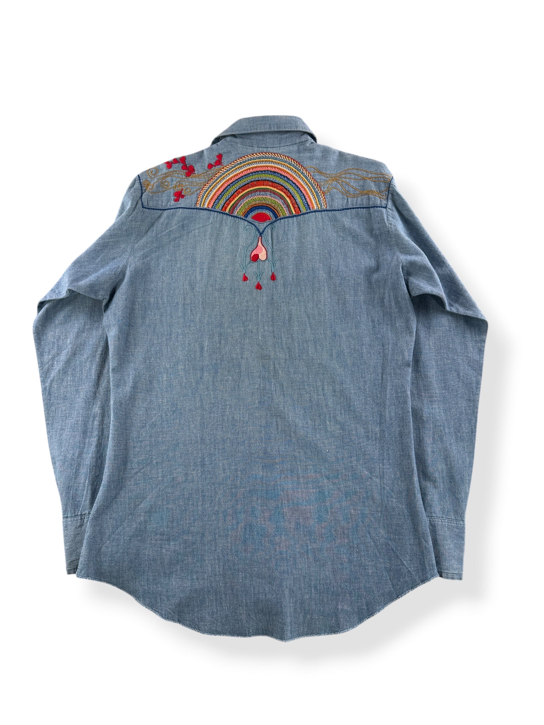Back of Vintage Embroidered Chambray Pearlsnap SZ M