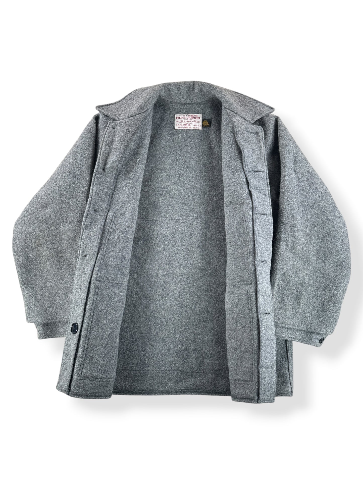 Inside of Vintage 80s Era Filson Heather Grey Double Mackinaw SZ 44