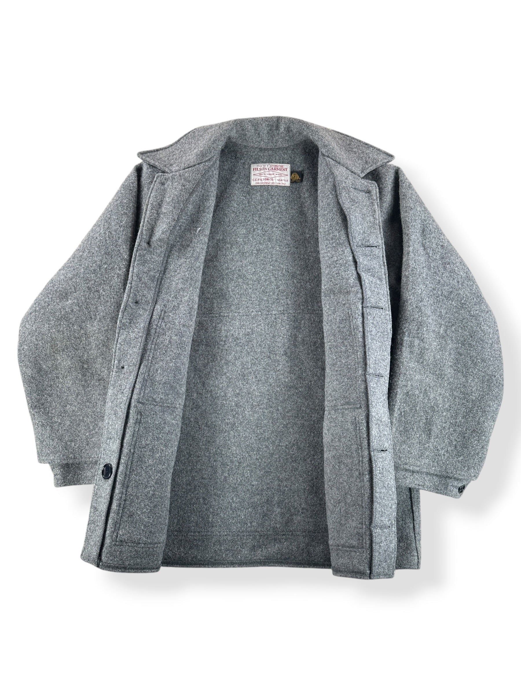 Inside of Vintage 80s Era Filson Heather Grey Double Mackinaw SZ 44