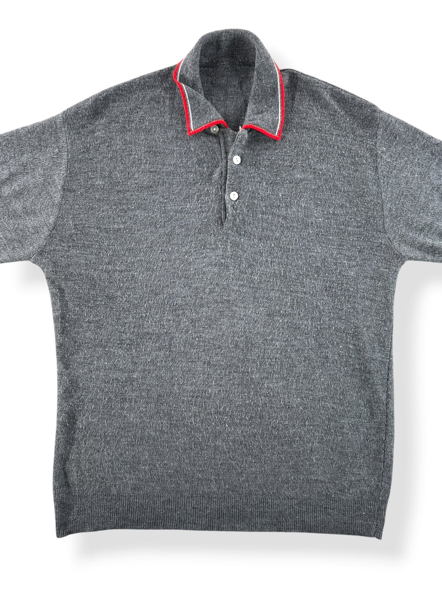 Front Close Up of Vintage Loop Collar Knit Polo SZ M