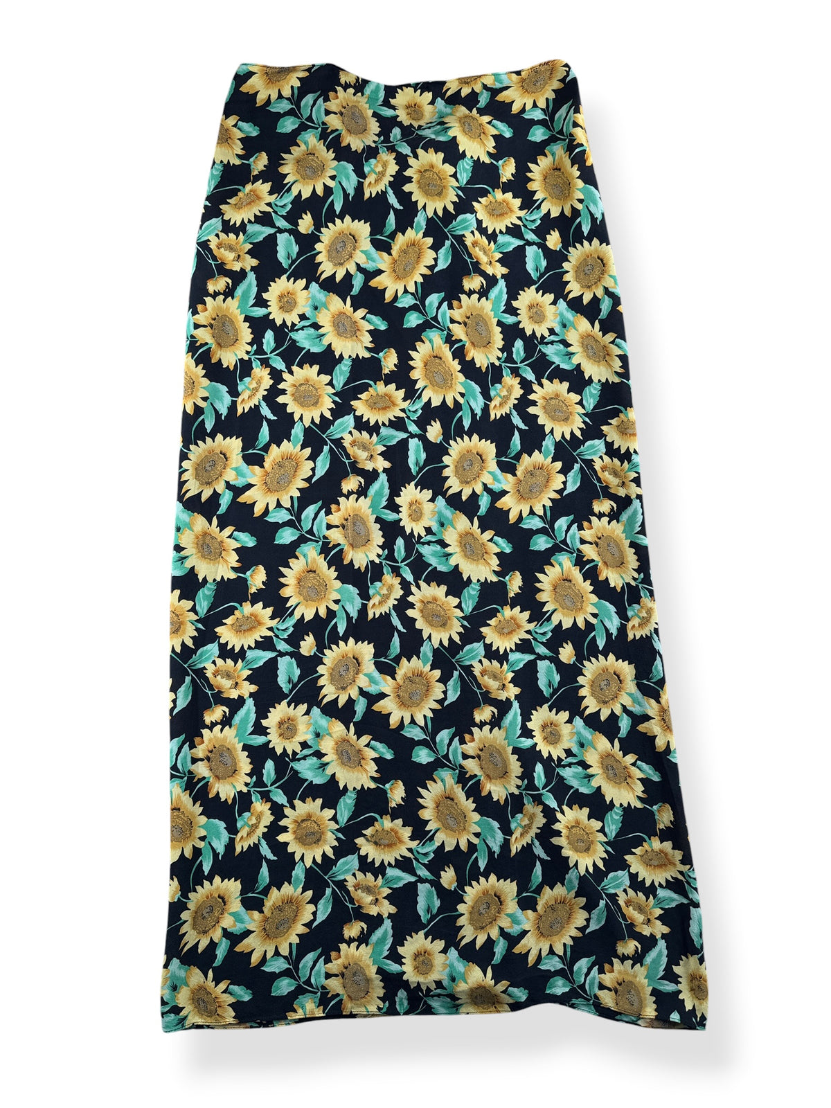 Back of Vintage 90s Silk Sunflower Skirt SZ M