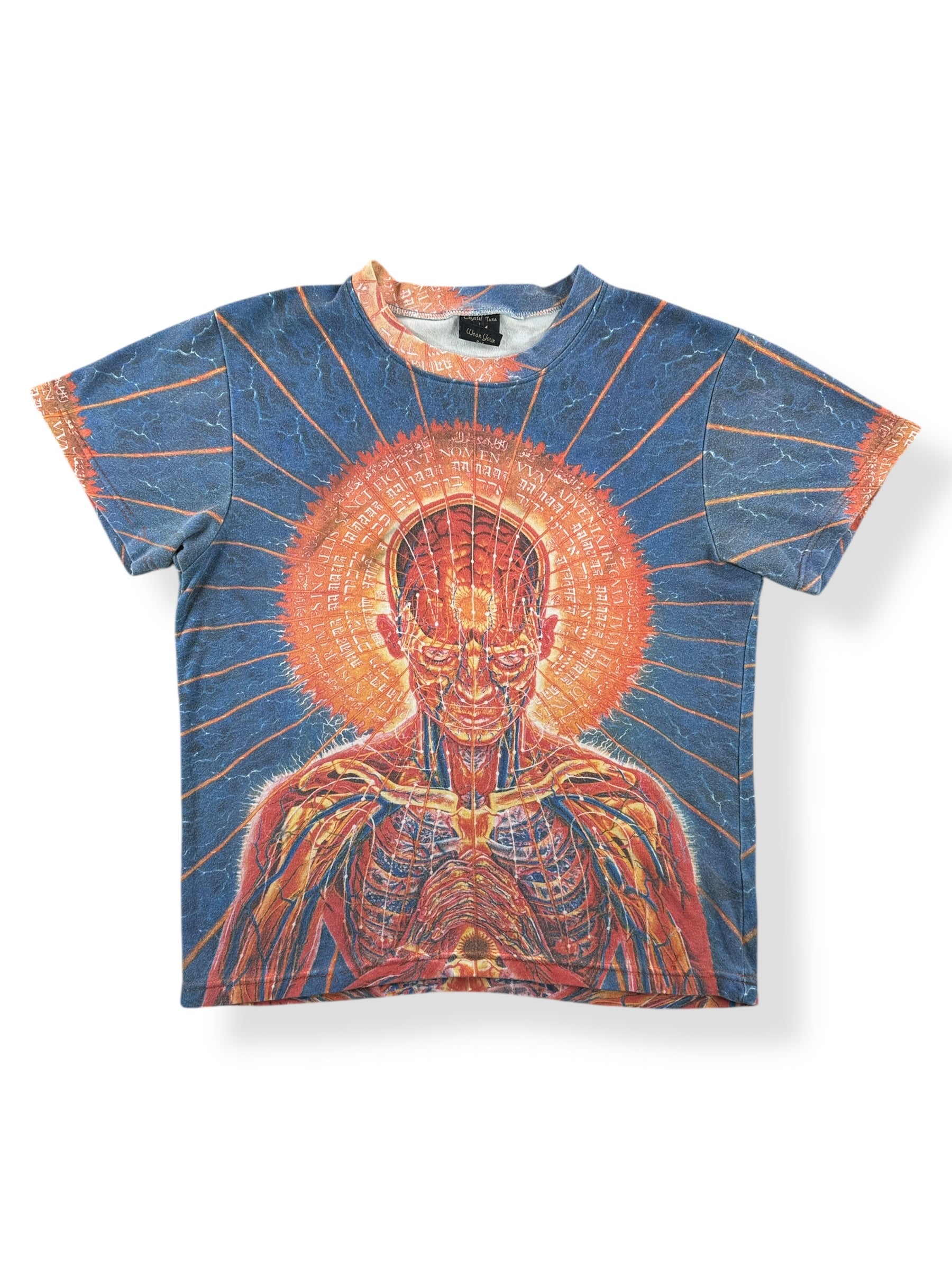 Front of Vintage Crystal Tara Alex Grey AOP Tee SZ M