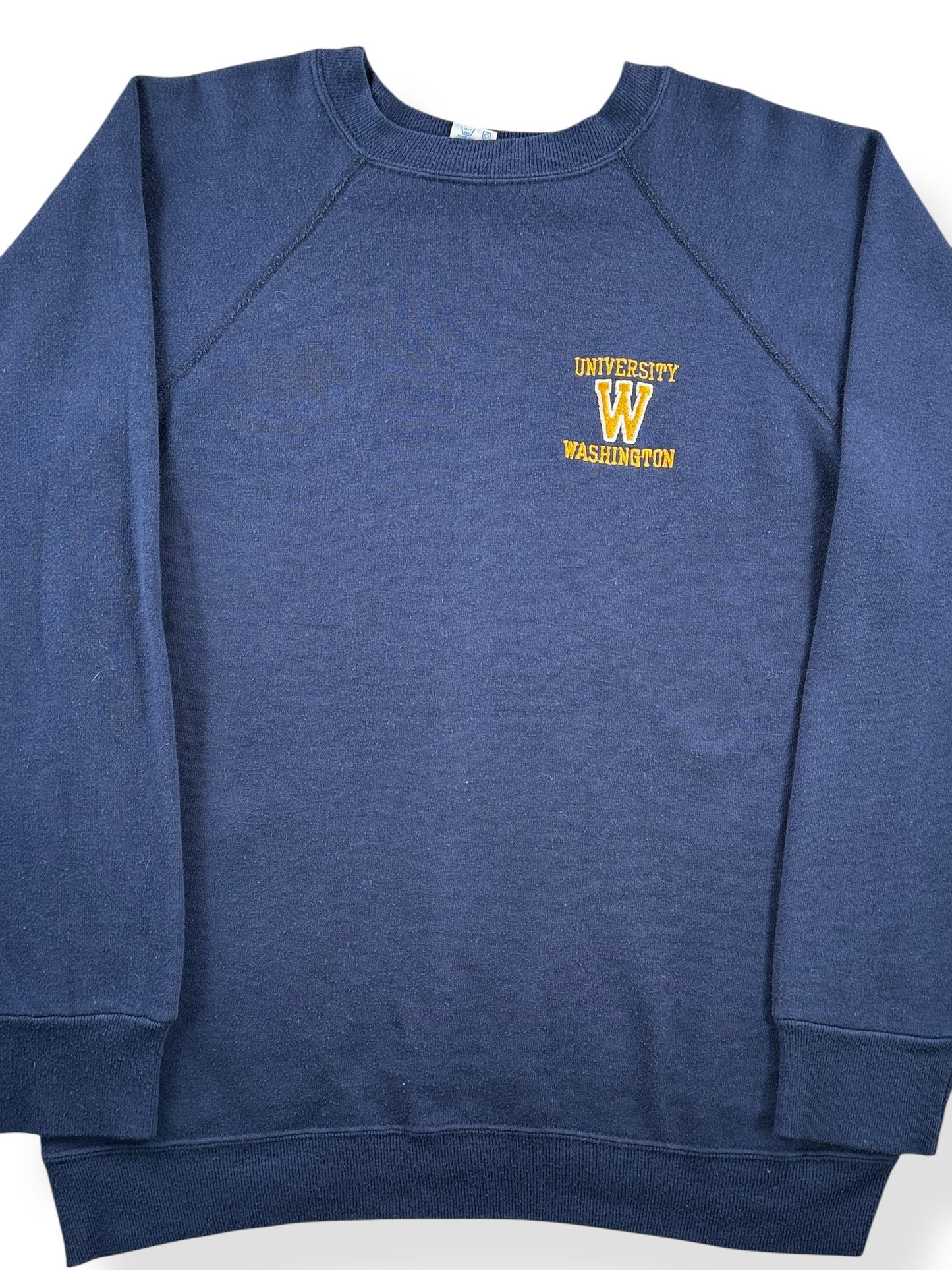 Front Close Up of Vintage 80s Champion UW Crewneck SZ L (Fits M)
