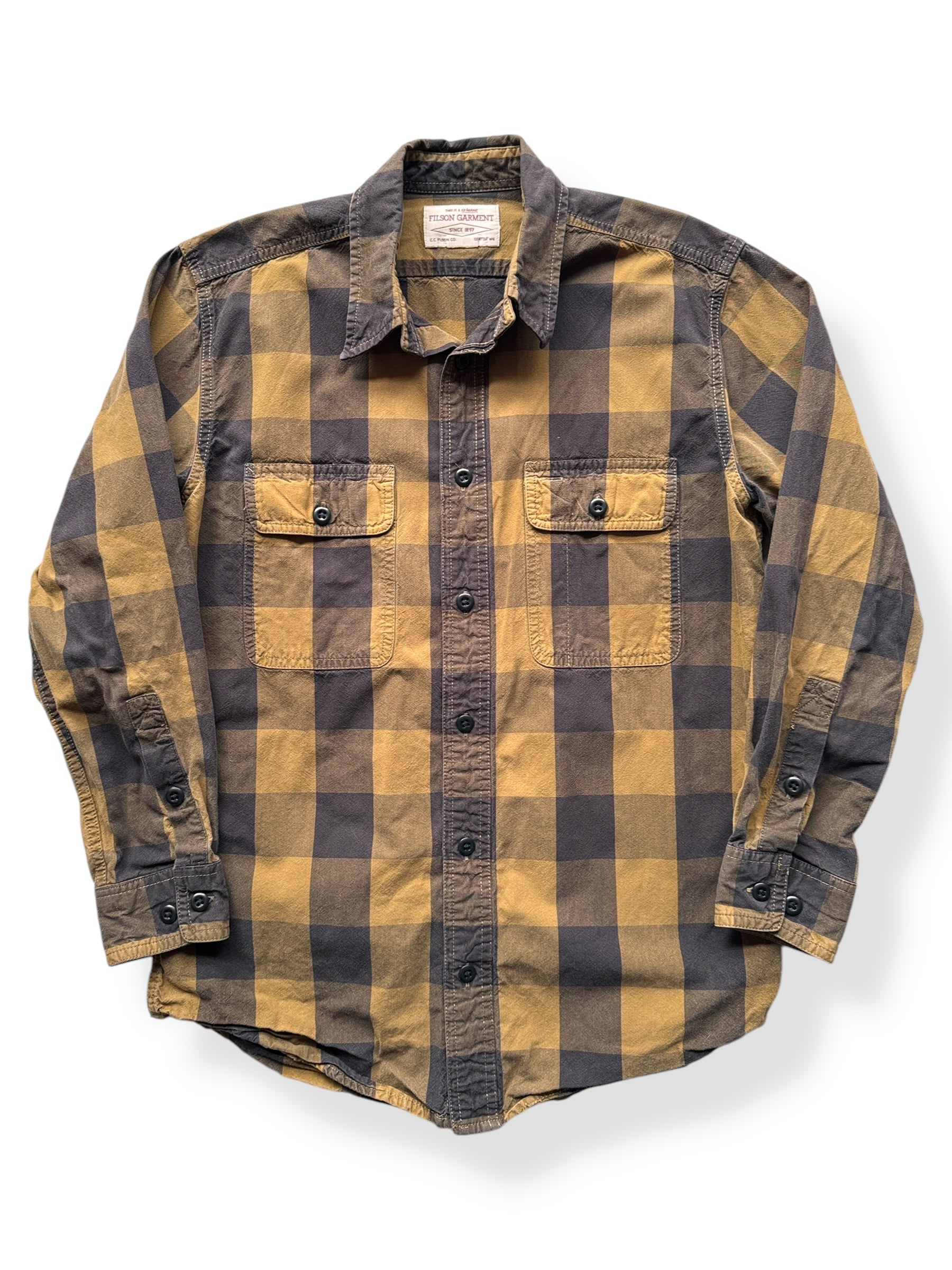 Front of Modern Filson Brown Black Plaid Button Up SZ M