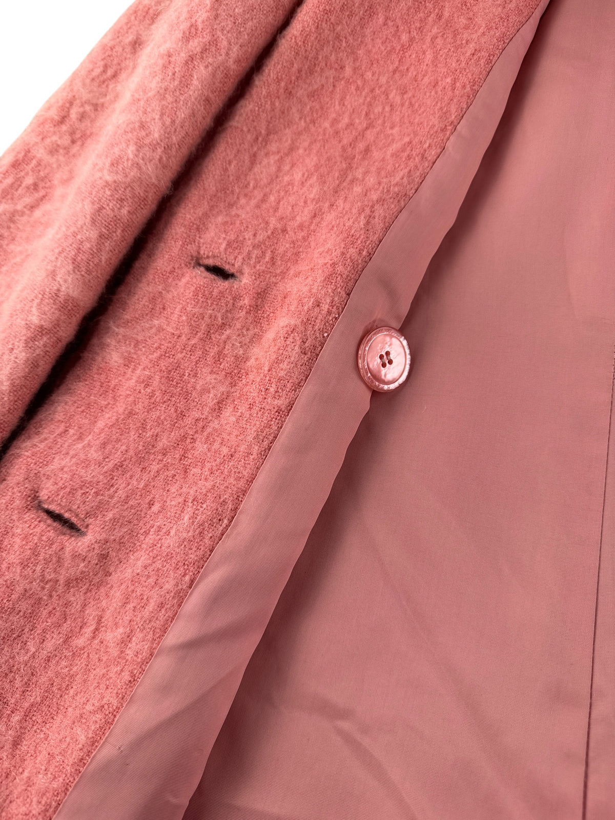 Extra button on Vintage 60s Bubblegum Mohair Coat SZ S