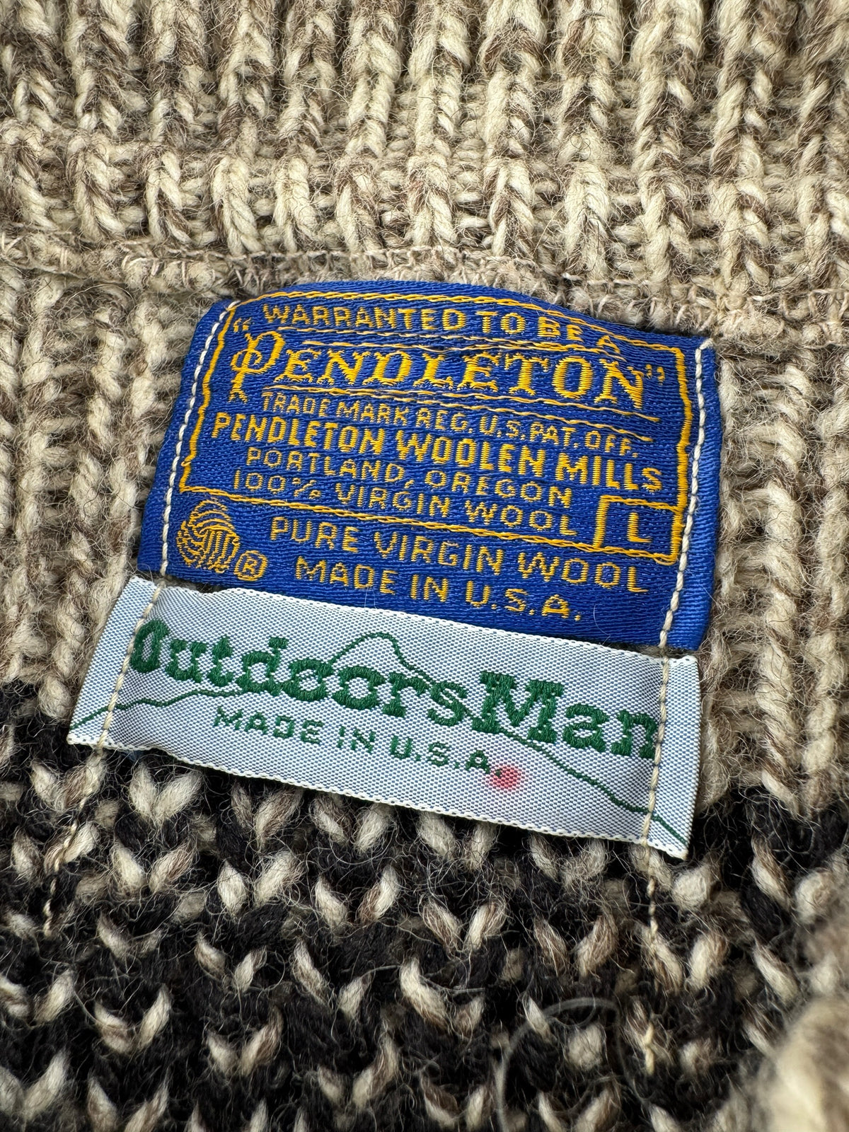Tags on Vintage 70s Pendleton Aztec Shawl Collar Sweater SZ L - AS IS