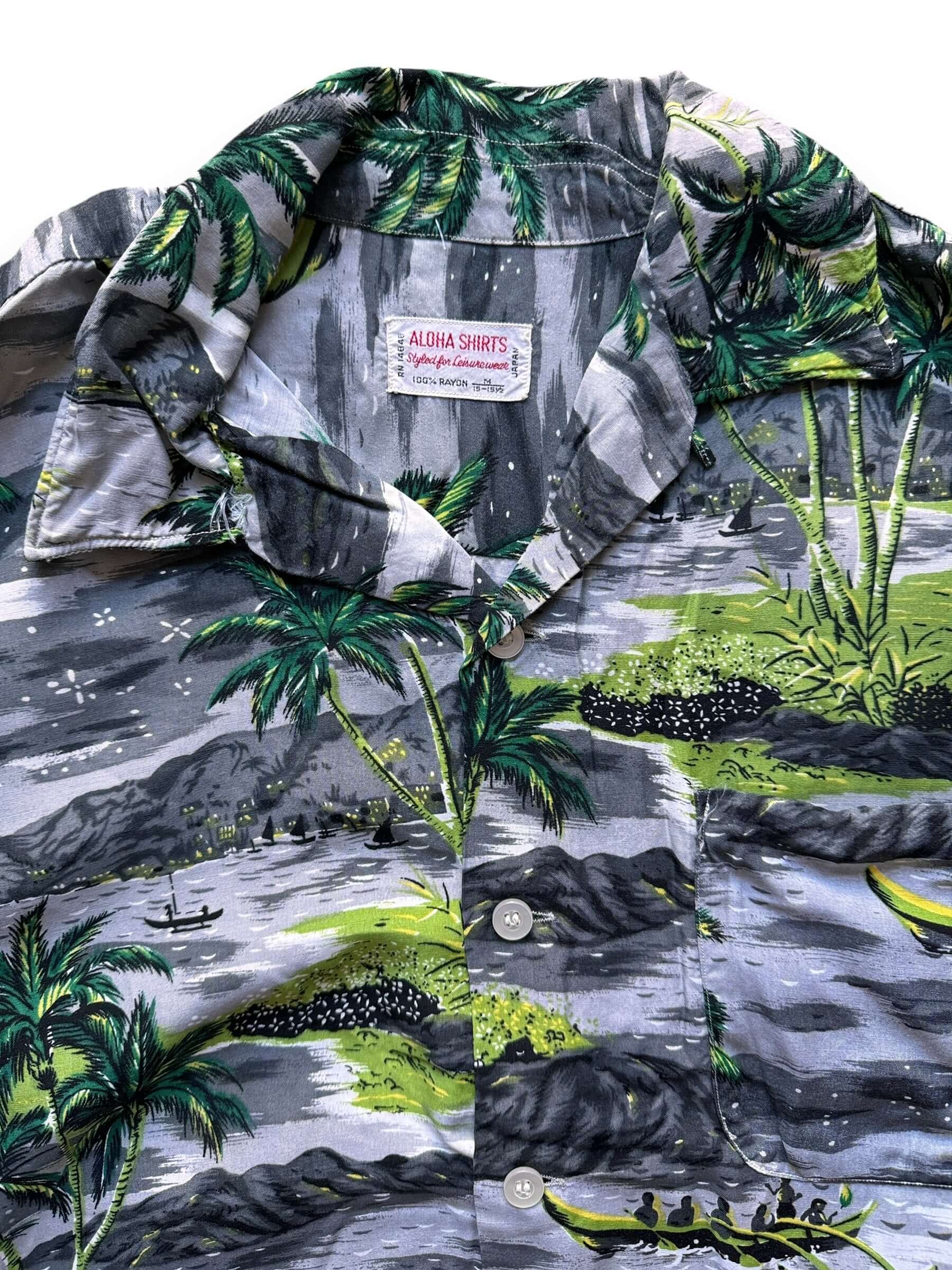 Front Right VIew of Vintage 100% Rayon Aloha Shirt SZ M