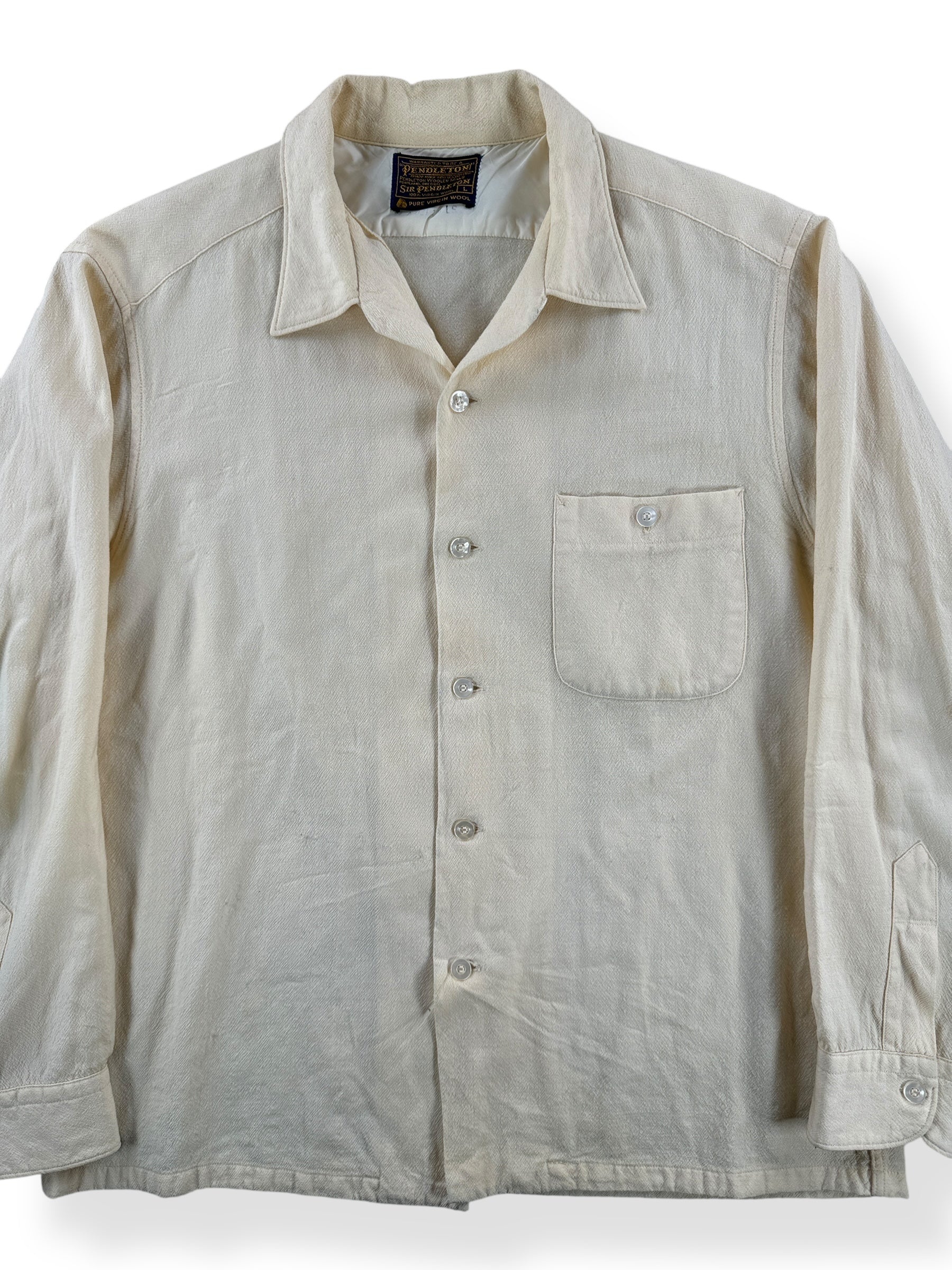 Front Close Up of Vintage 50s/60s Sir Pendleton Loop Collar Shirt SZ L