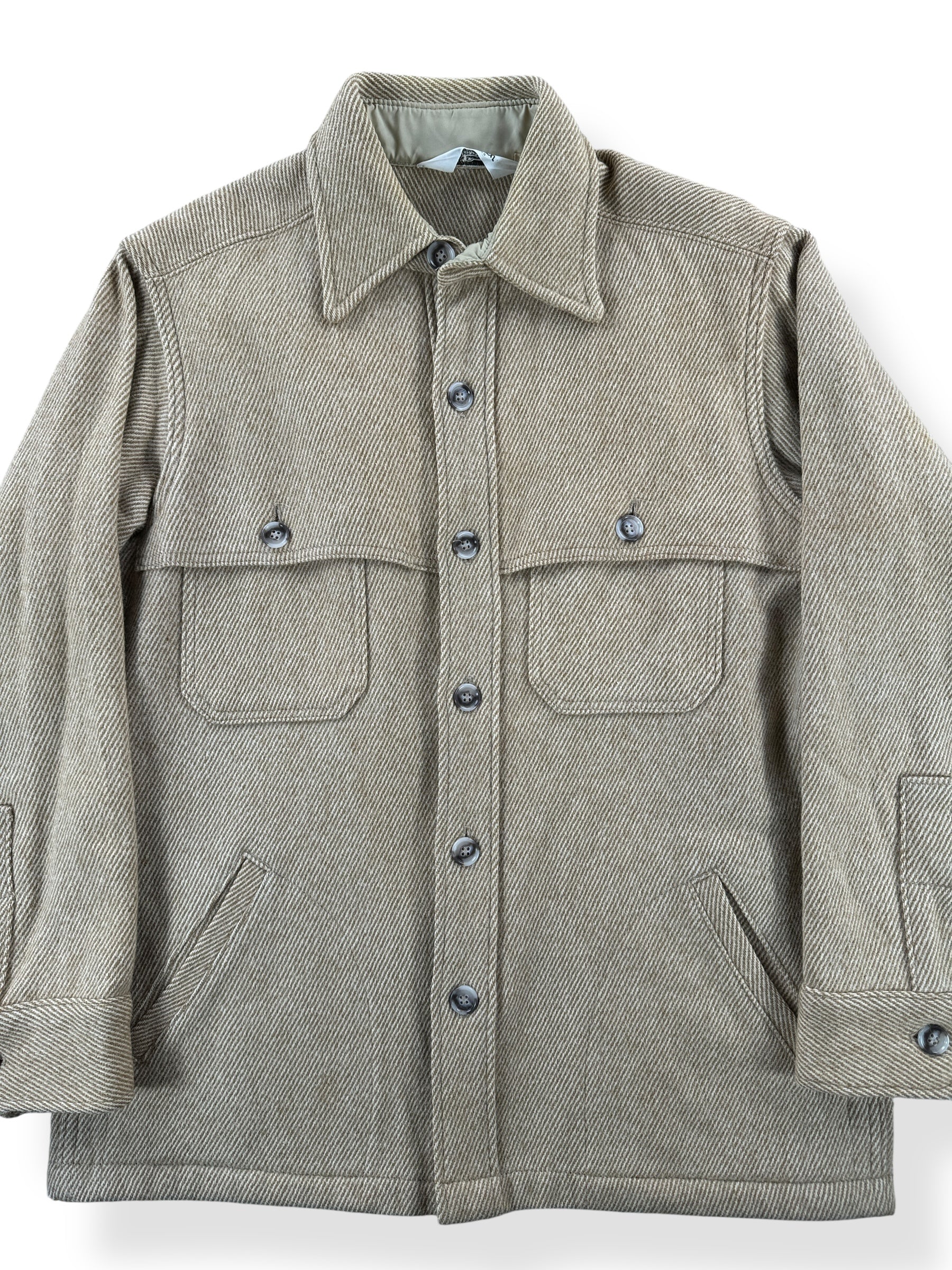 Front Close Up of Vintage Woolrich Halibut Cape Coat SZ L