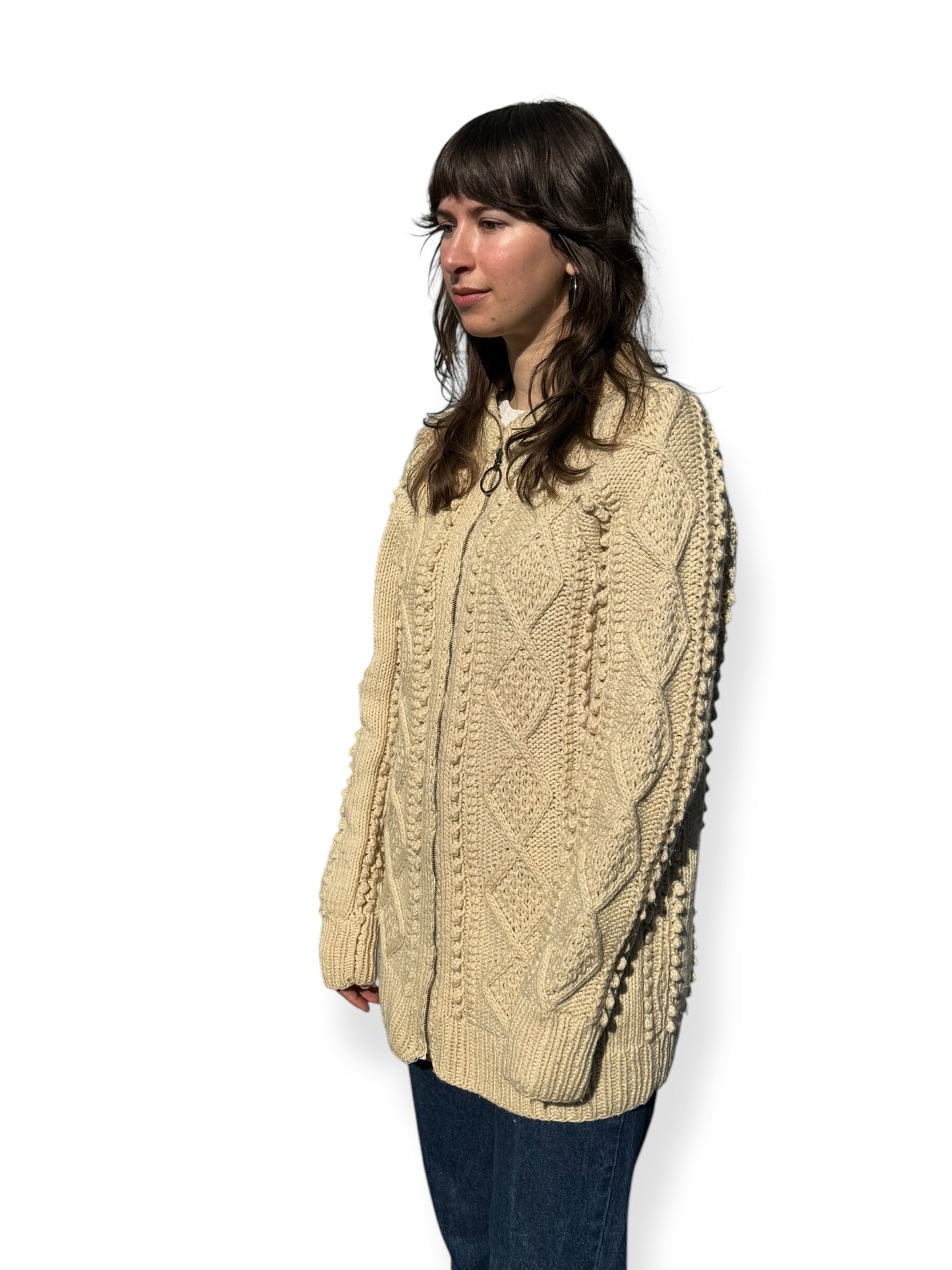 1940s Handmade Cable Knit Zip Up X-XL