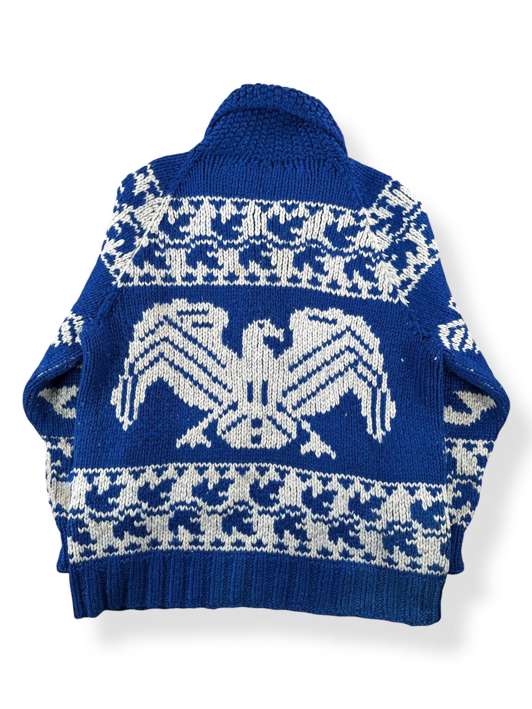 Back of Vintage Thunderbird Cowichan Style Sweater SZ L