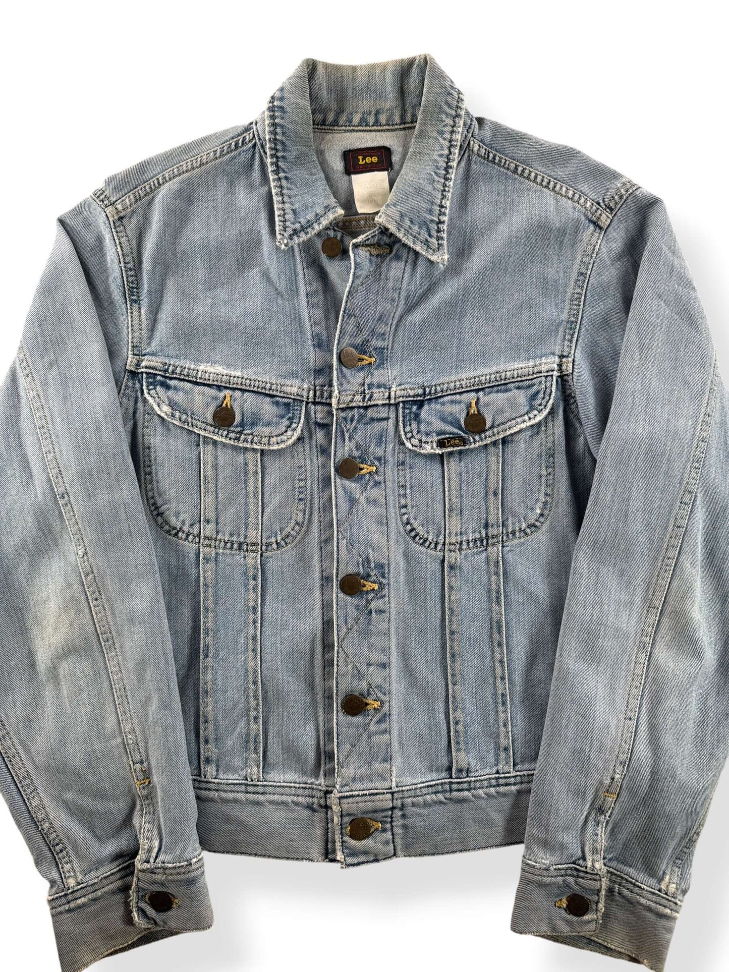 Front Close Up of Vintage Lee Denim Jacket SZ S
