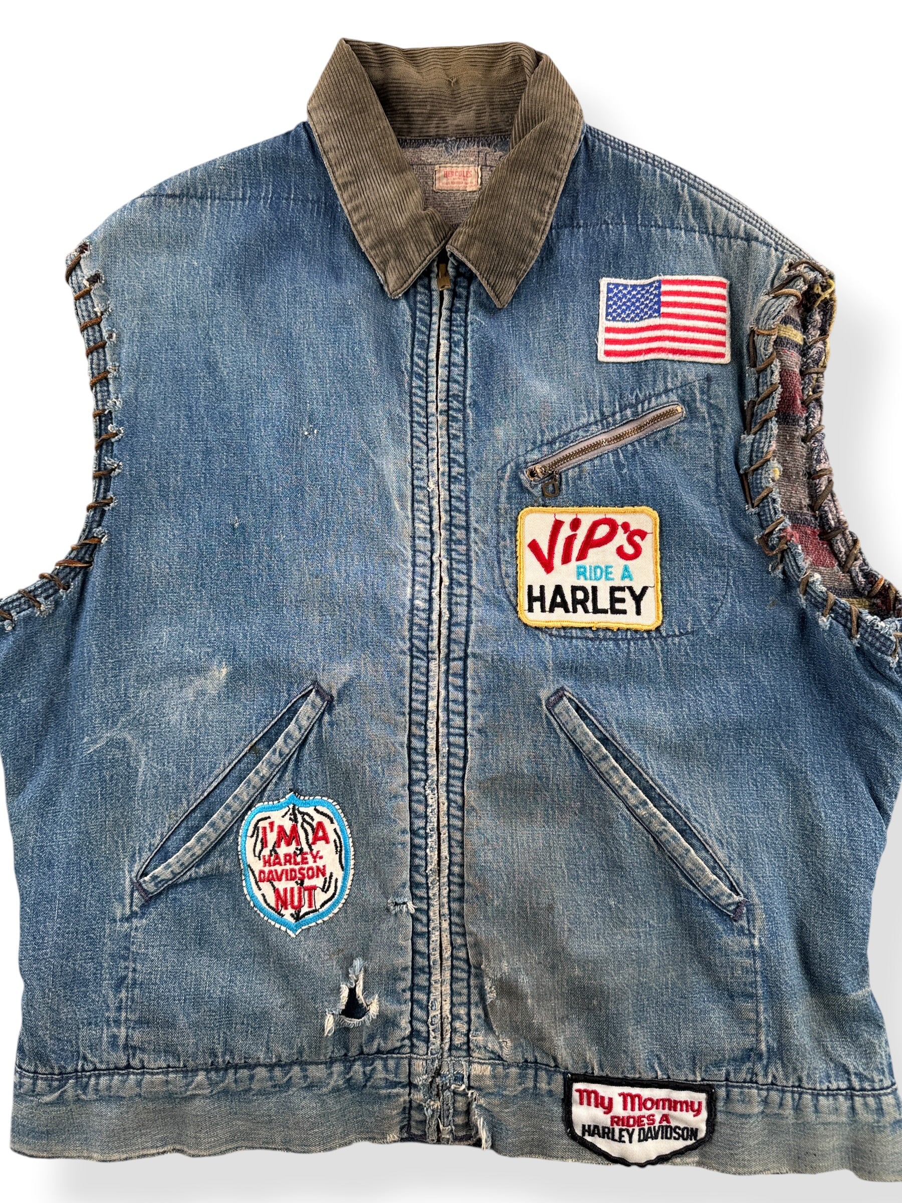 Close-up of Vintage 50s Hurcules Denim Biker Vest SZ L - AS IS