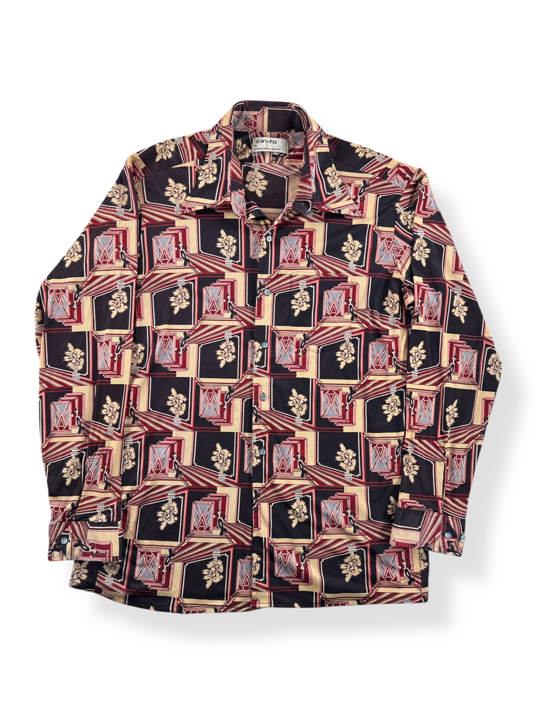 Front of Vintage Van Heusen Op Art Print Disco Shirt SZ XL (Fits L)