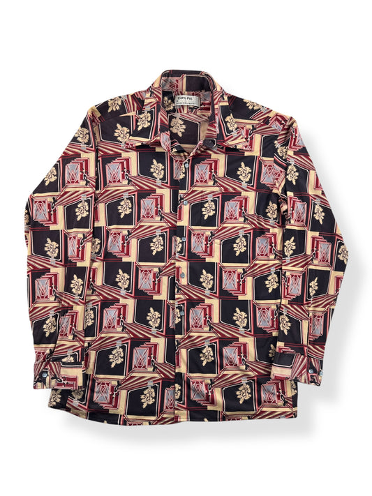 Front of Vintage Van Heusen Op Art Print Disco Shirt SZ XL (Fits L)