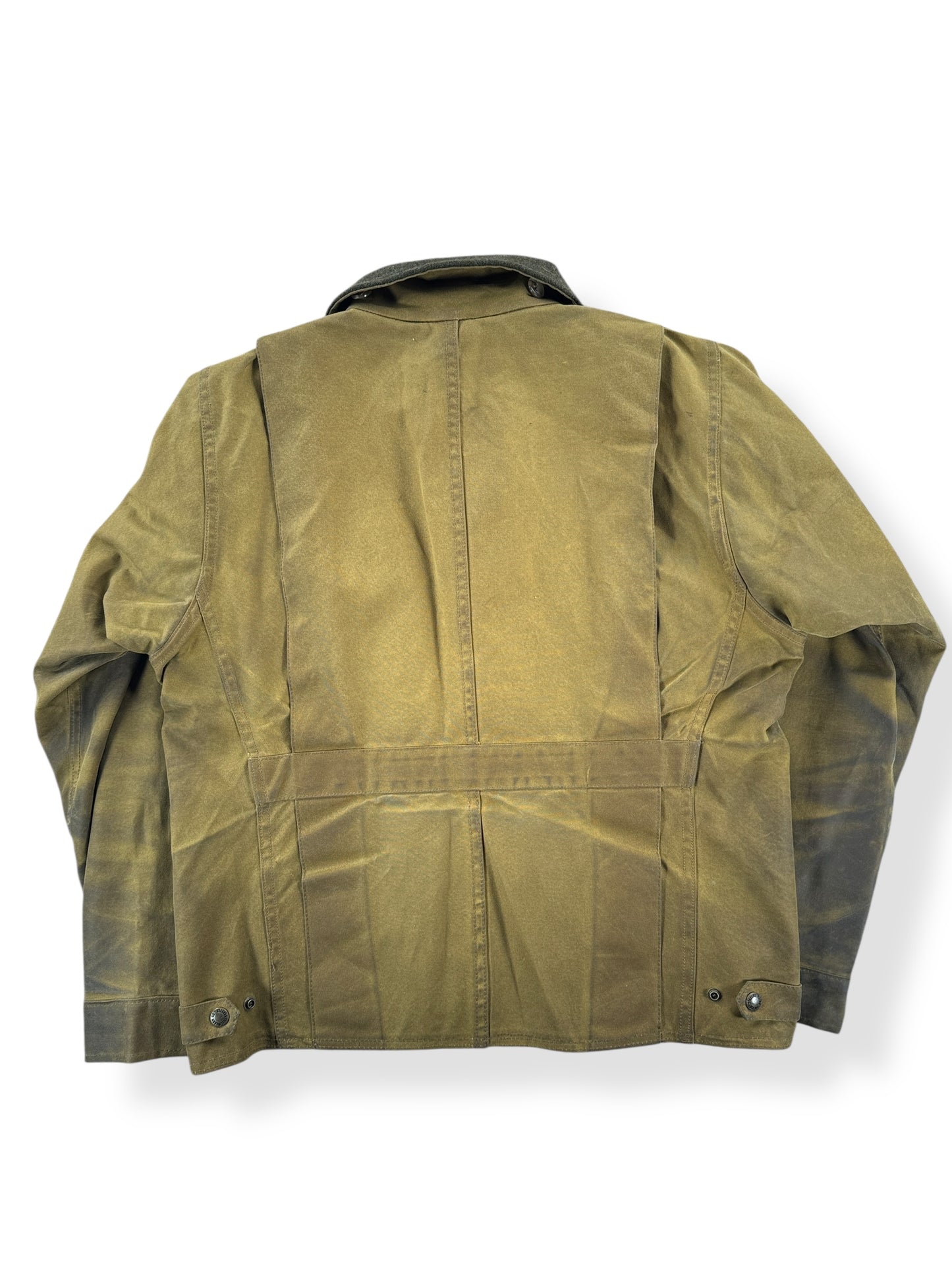 Back of Modern Filson Dark Tan Tin Cloth Jacket SZ S