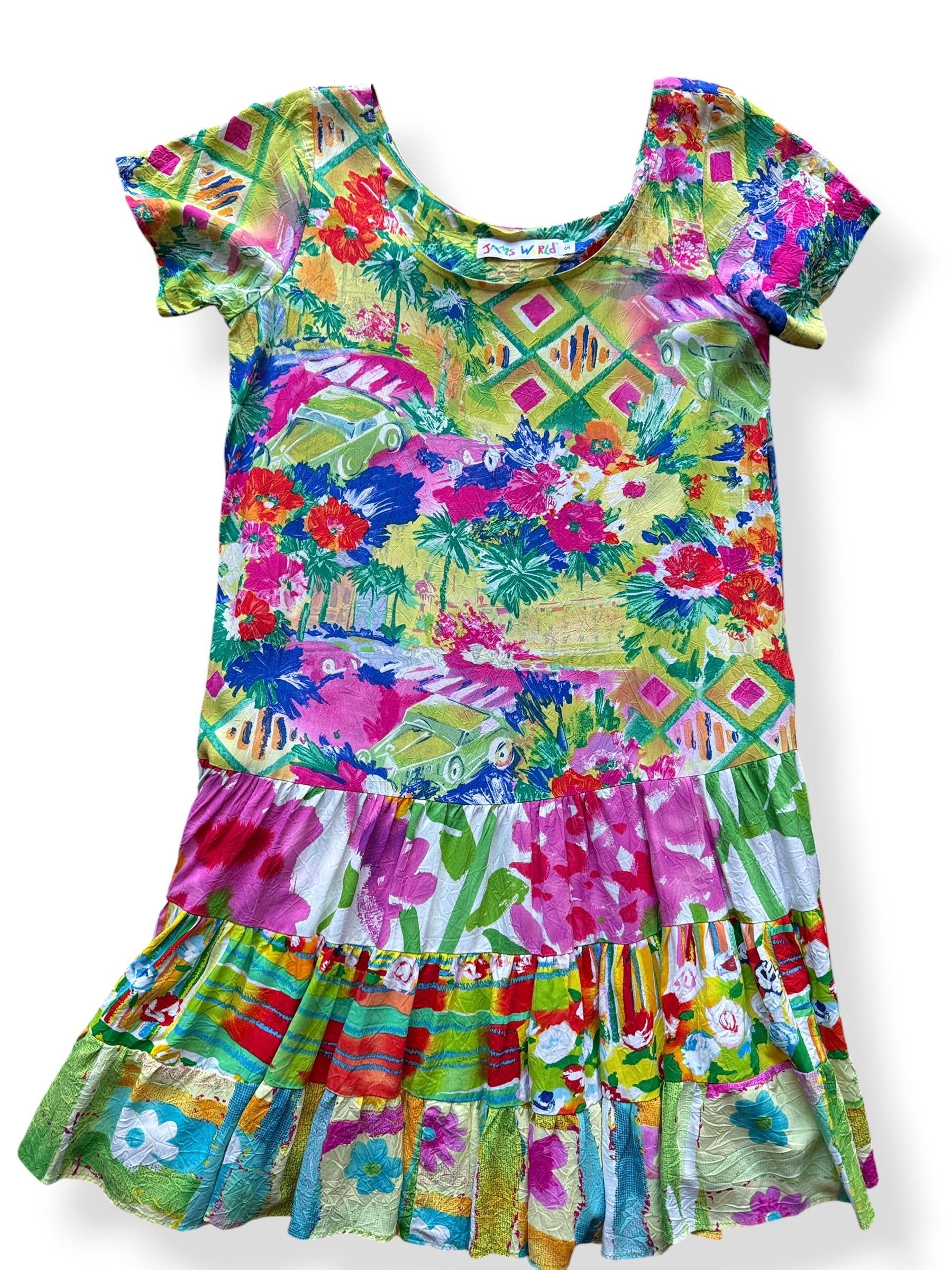 Front Close Up of Vintage Jams World Tiered Mini Dress SZ S